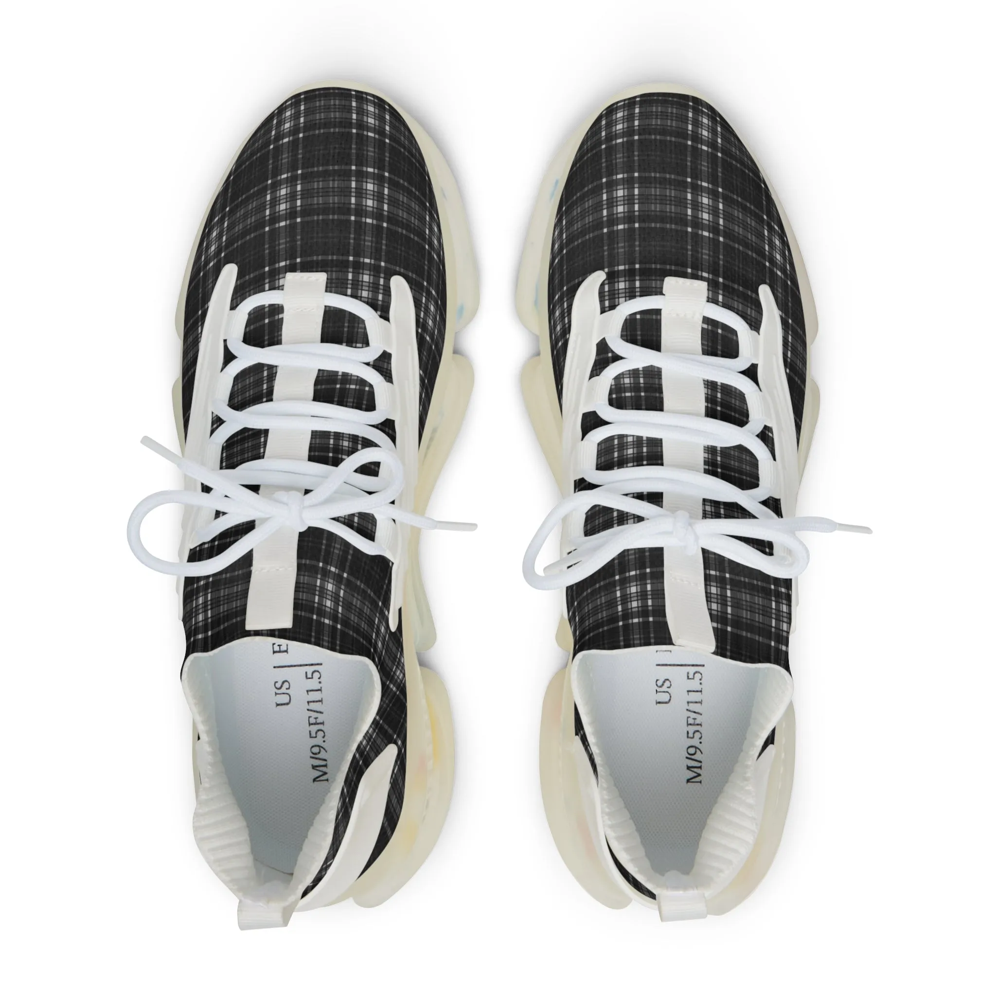 Black Plaid Men's Mesh Sneakers, Black and White Plaid Print Men's Sneakers Best Comfy Men's Mesh Sports Sneakers Shoes (US Size: 5-12)