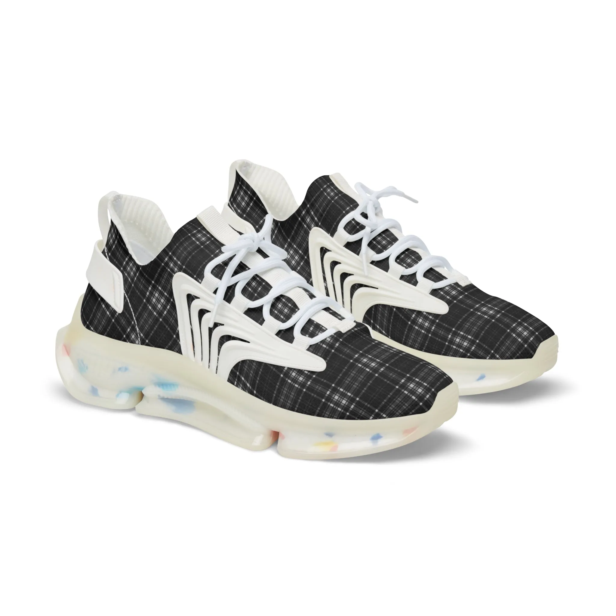 Black Plaid Men's Mesh Sneakers, Black and White Plaid Print Men's Sneakers Best Comfy Men's Mesh Sports Sneakers Shoes (US Size: 5-12)