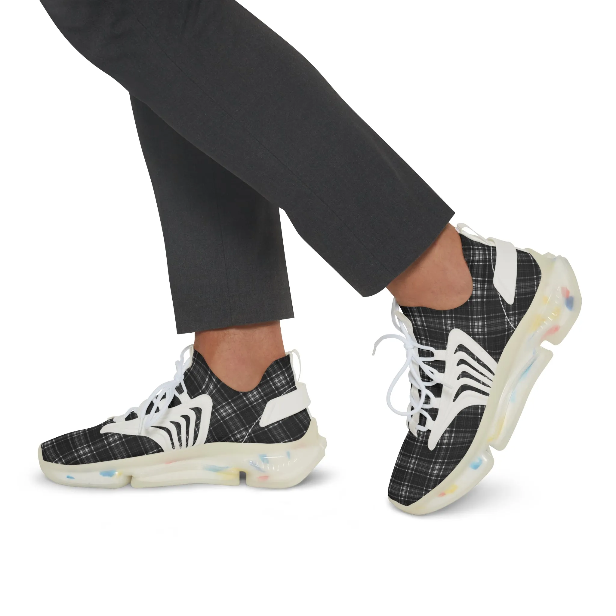 Black Plaid Men's Mesh Sneakers, Black and White Plaid Print Men's Sneakers Best Comfy Men's Mesh Sports Sneakers Shoes (US Size: 5-12)
