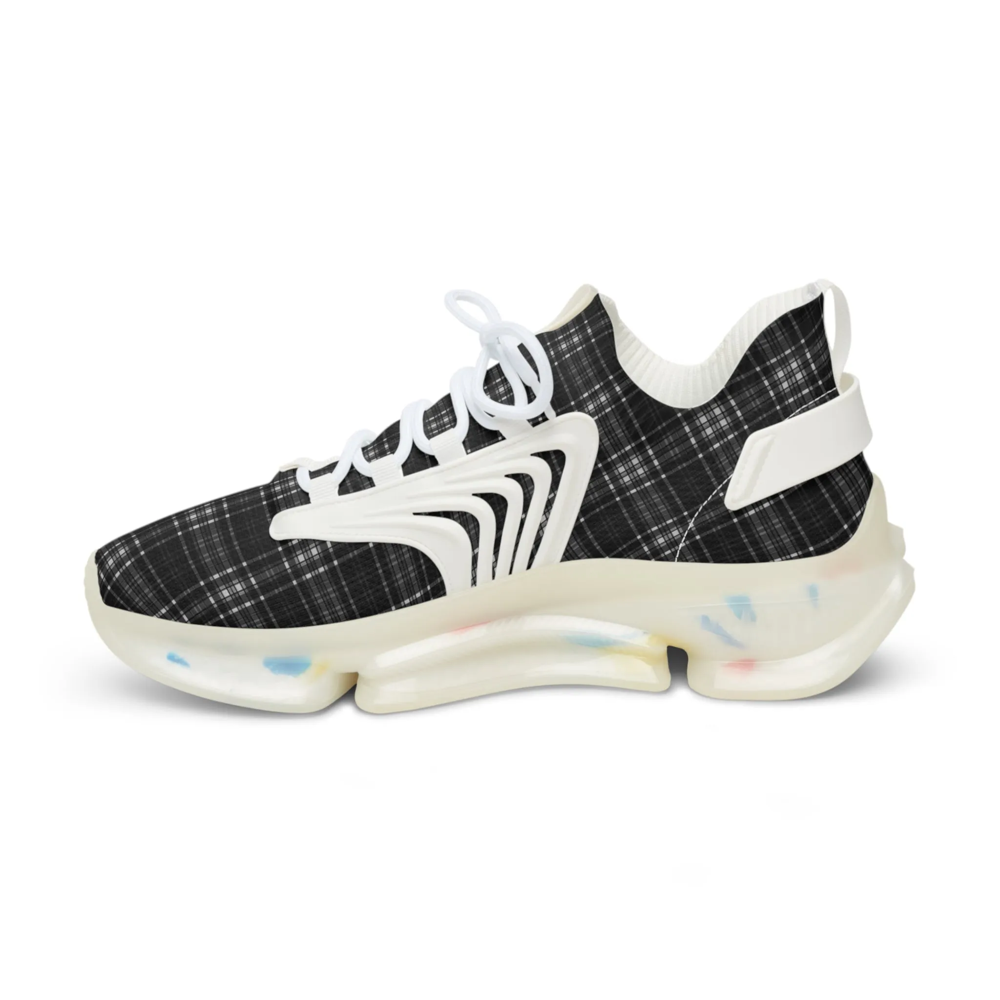 Black Plaid Men's Mesh Sneakers, Black and White Plaid Print Men's Sneakers Best Comfy Men's Mesh Sports Sneakers Shoes (US Size: 5-12)