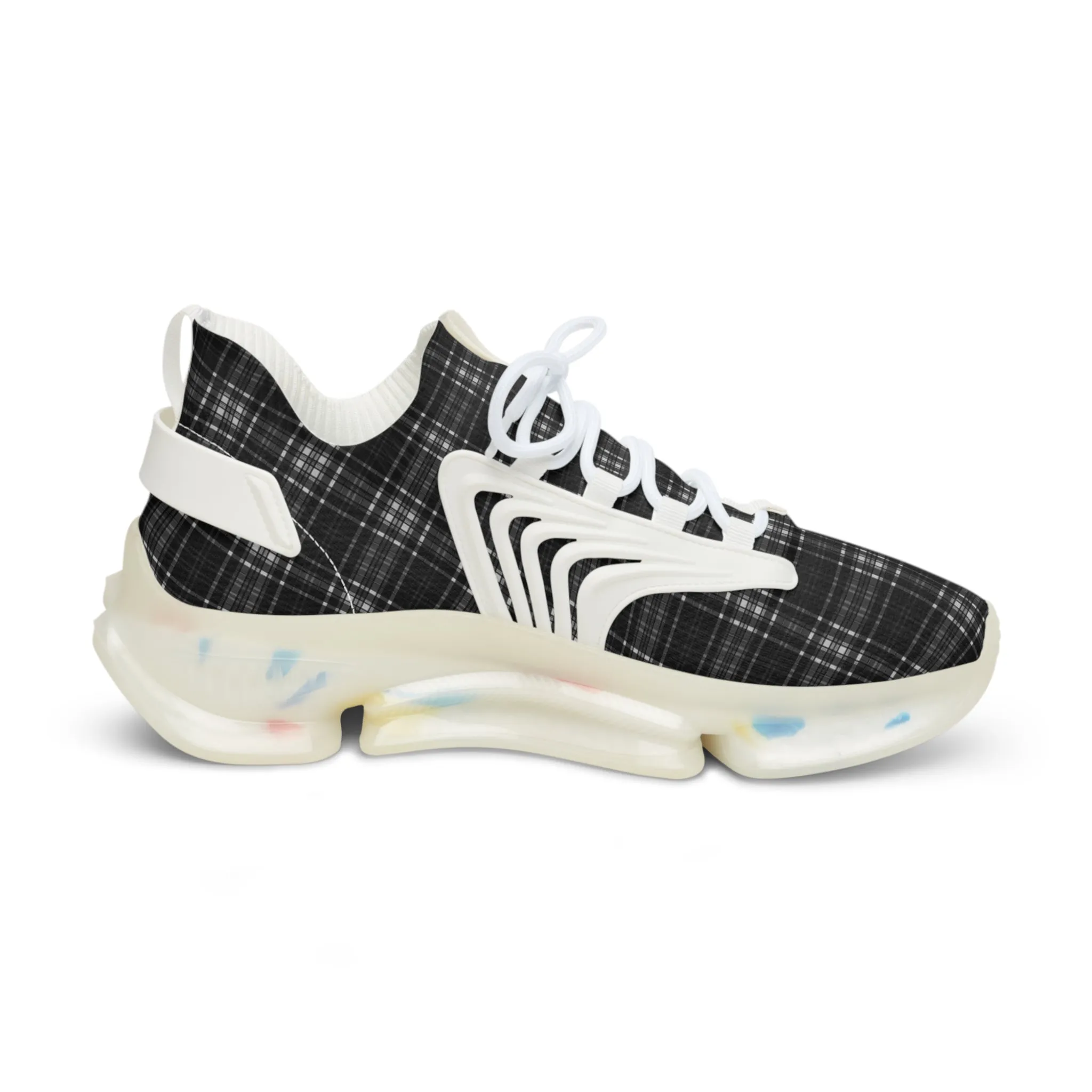 Black Plaid Men's Mesh Sneakers, Black and White Plaid Print Men's Sneakers Best Comfy Men's Mesh Sports Sneakers Shoes (US Size: 5-12)
