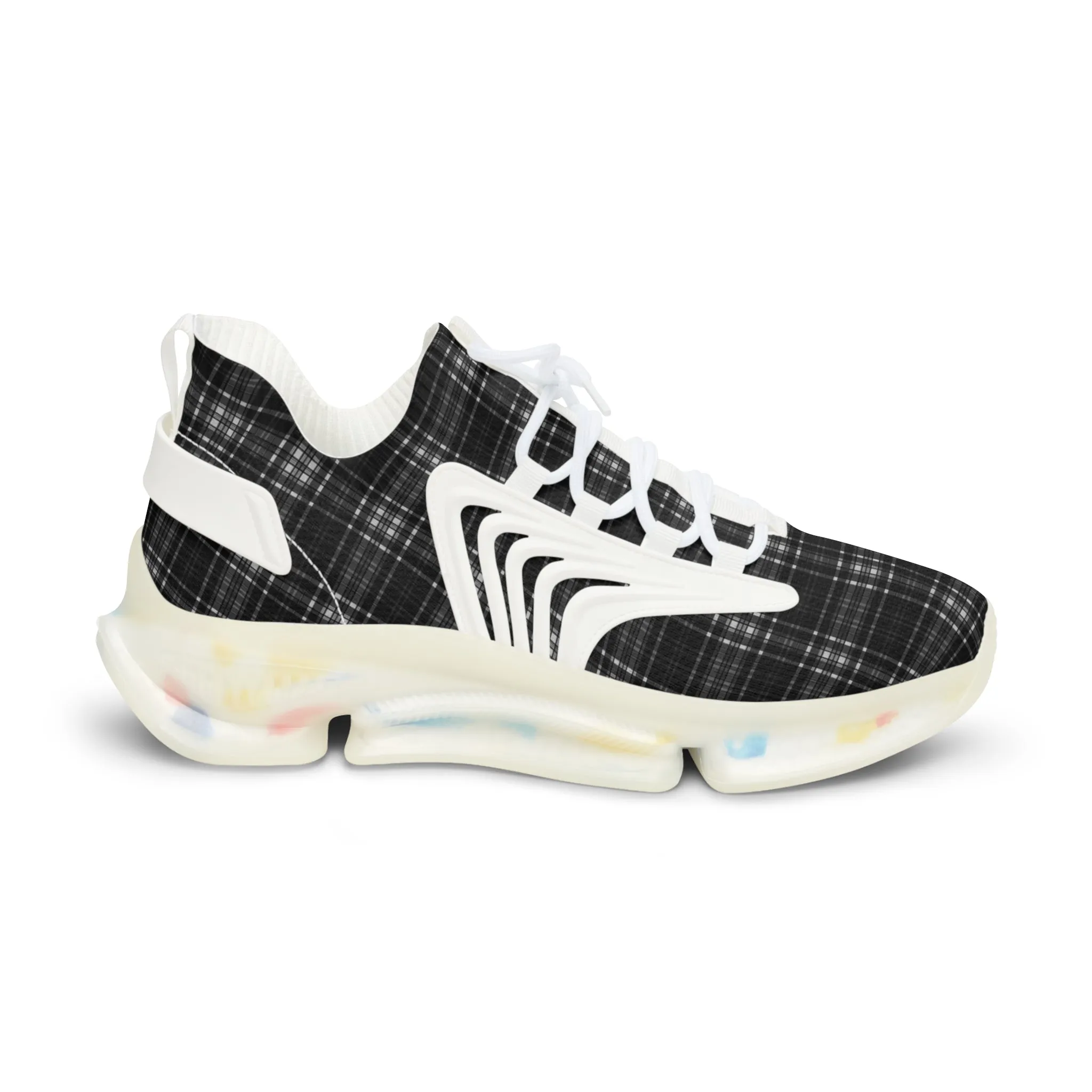 Black Plaid Men's Mesh Sneakers, Black and White Plaid Print Men's Sneakers Best Comfy Men's Mesh Sports Sneakers Shoes (US Size: 5-12)