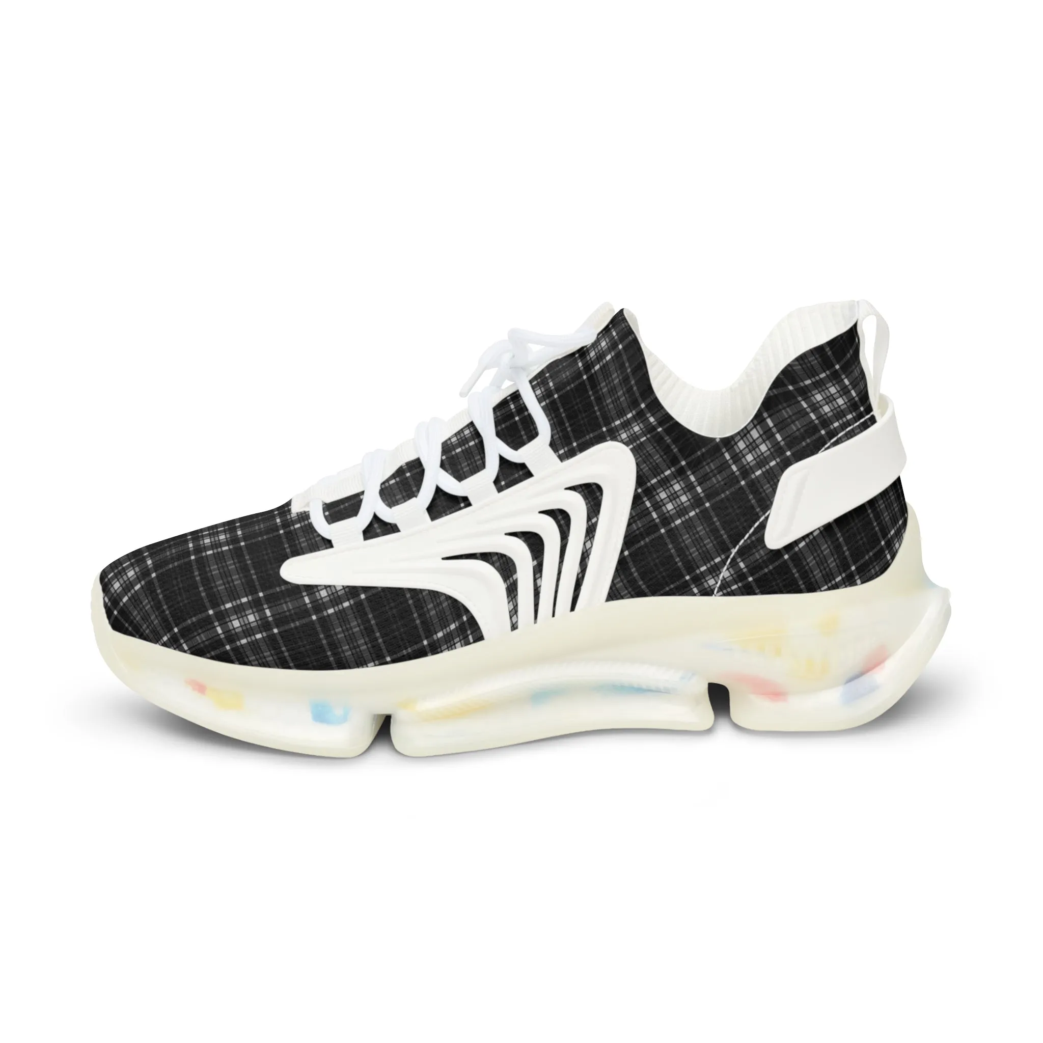 Black Plaid Men's Mesh Sneakers, Black and White Plaid Print Men's Sneakers Best Comfy Men's Mesh Sports Sneakers Shoes (US Size: 5-12)