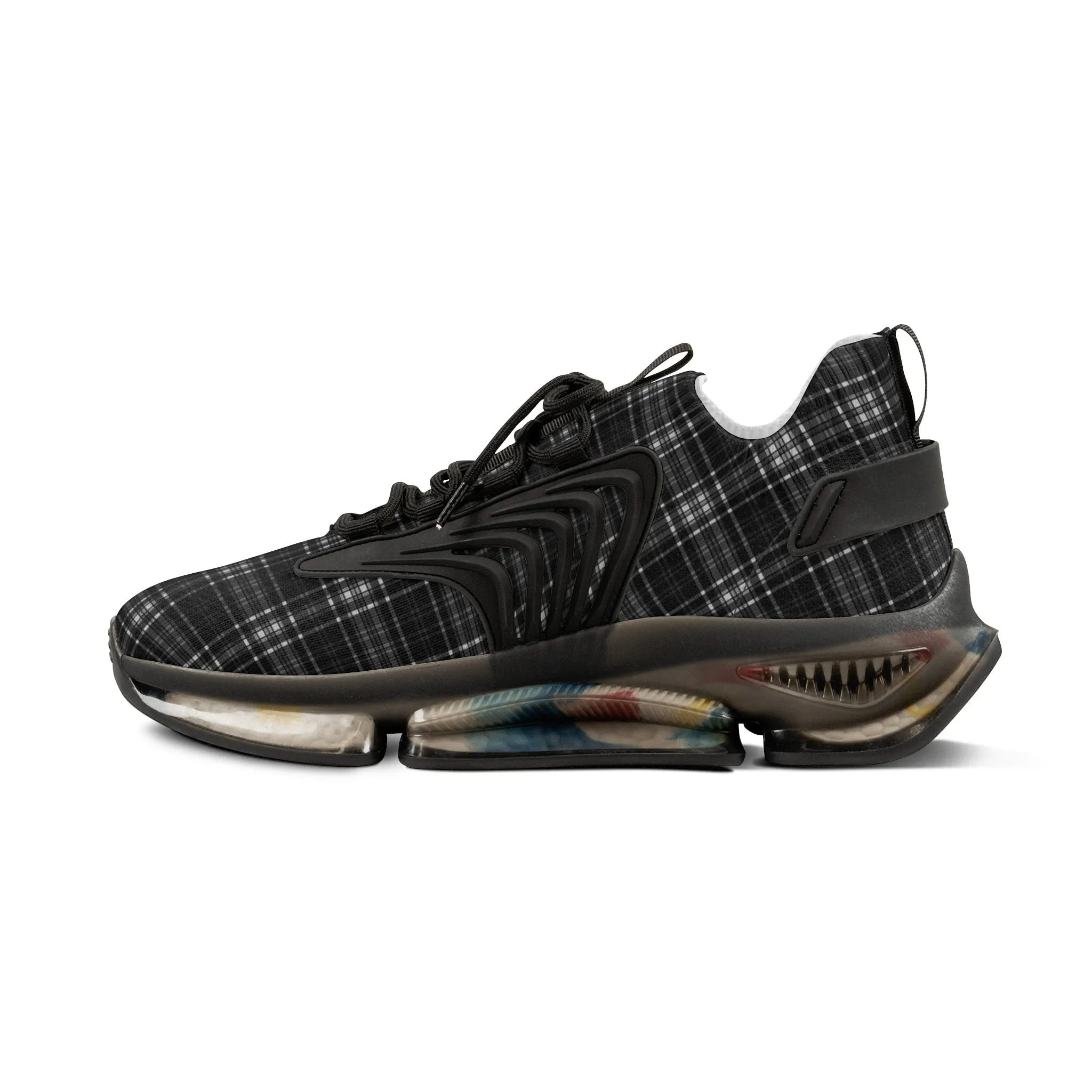Black Plaid Men's Mesh Sneakers, Black and White Plaid Print Men's Sneakers Best Comfy Men's Mesh Sports Sneakers Shoes (US Size: 5-12)