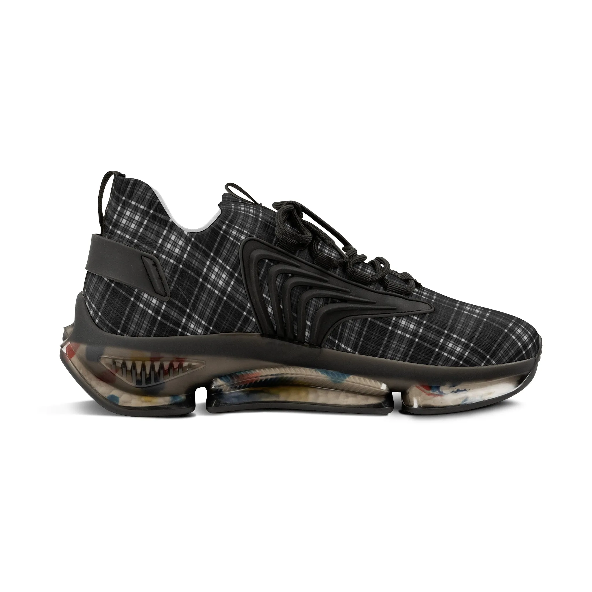 Black Plaid Men's Mesh Sneakers, Black and White Plaid Print Men's Sneakers Best Comfy Men's Mesh Sports Sneakers Shoes (US Size: 5-12)