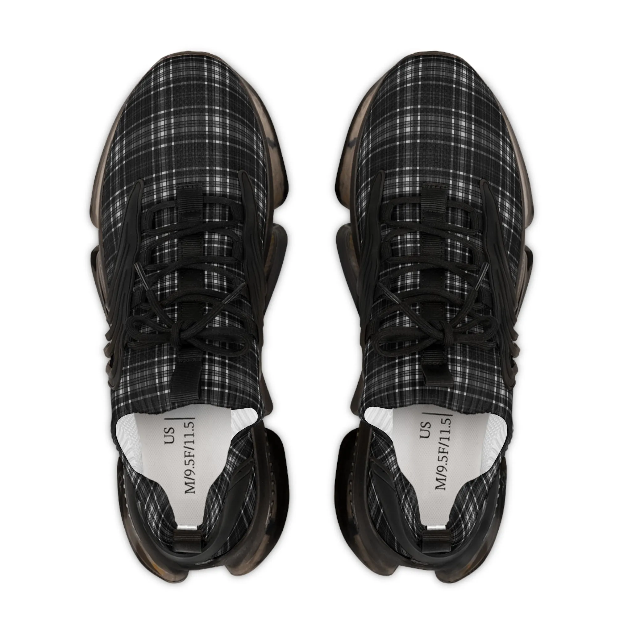 Black Plaid Men's Mesh Sneakers, Black and White Plaid Print Men's Sneakers Best Comfy Men's Mesh Sports Sneakers Shoes (US Size: 5-12)