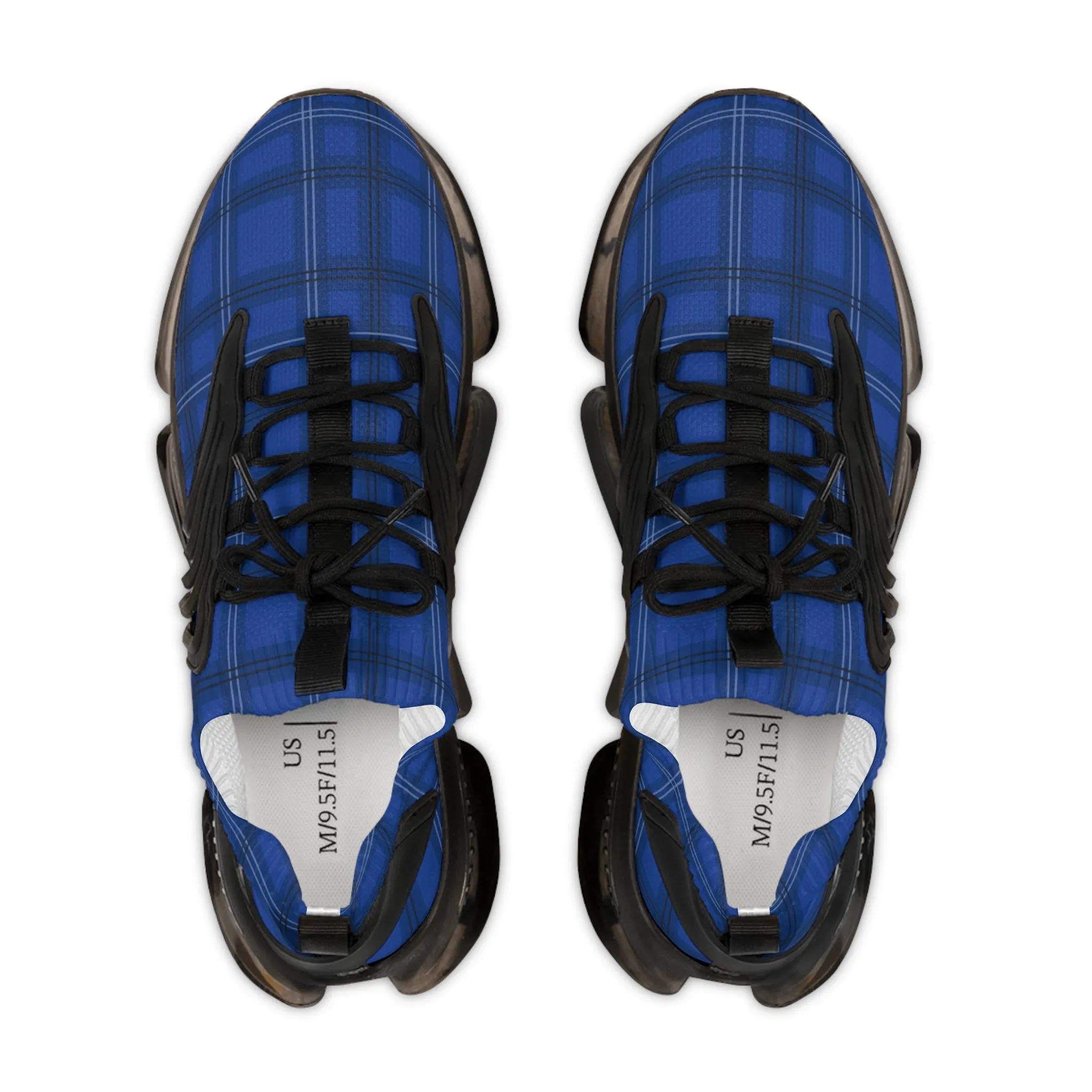 Blue Plaid Men's Mesh Sneakers, Royal Blue Plaid Print Men's Sneakers Best Comfy Men's Mesh Sports Sneakers Shoes (US Size: 5-12)