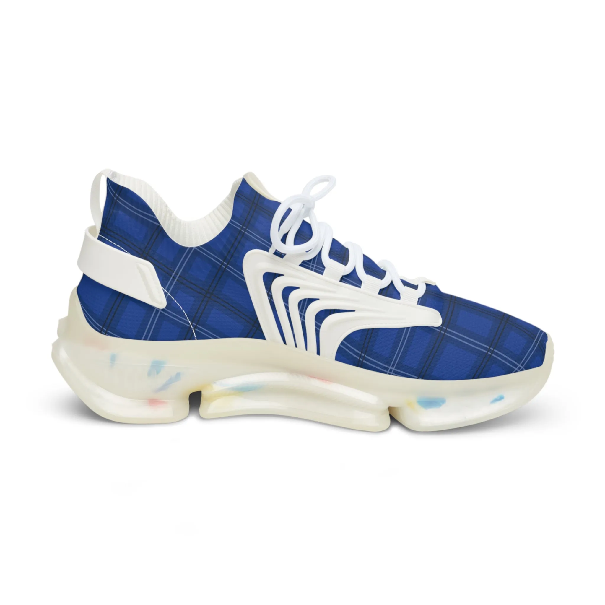 Blue Plaid Men's Mesh Sneakers, Royal Blue Plaid Print Men's Sneakers Best Comfy Men's Mesh Sports Sneakers Shoes (US Size: 5-12)