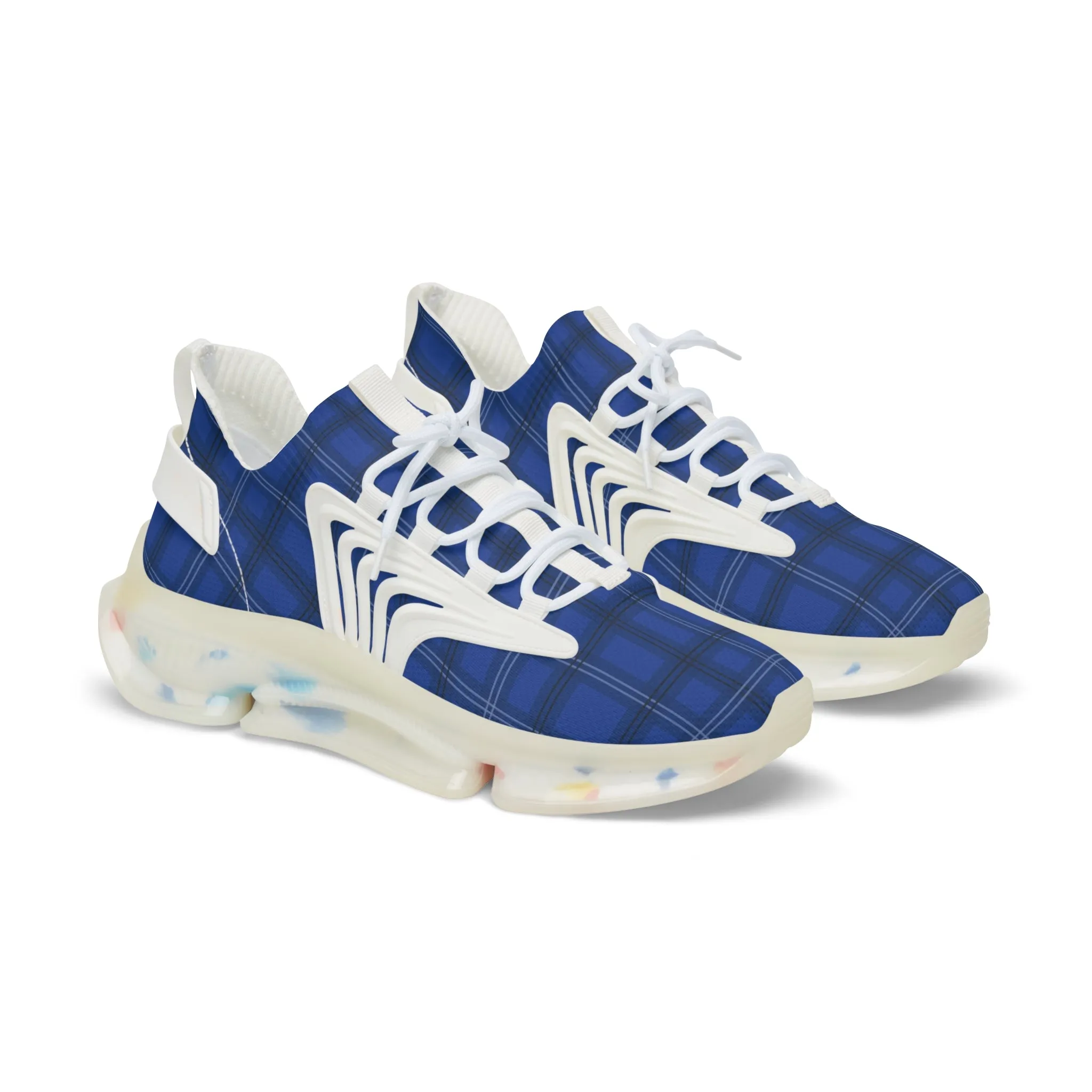 Blue Plaid Men's Mesh Sneakers, Royal Blue Plaid Print Men's Sneakers Best Comfy Men's Mesh Sports Sneakers Shoes (US Size: 5-12)