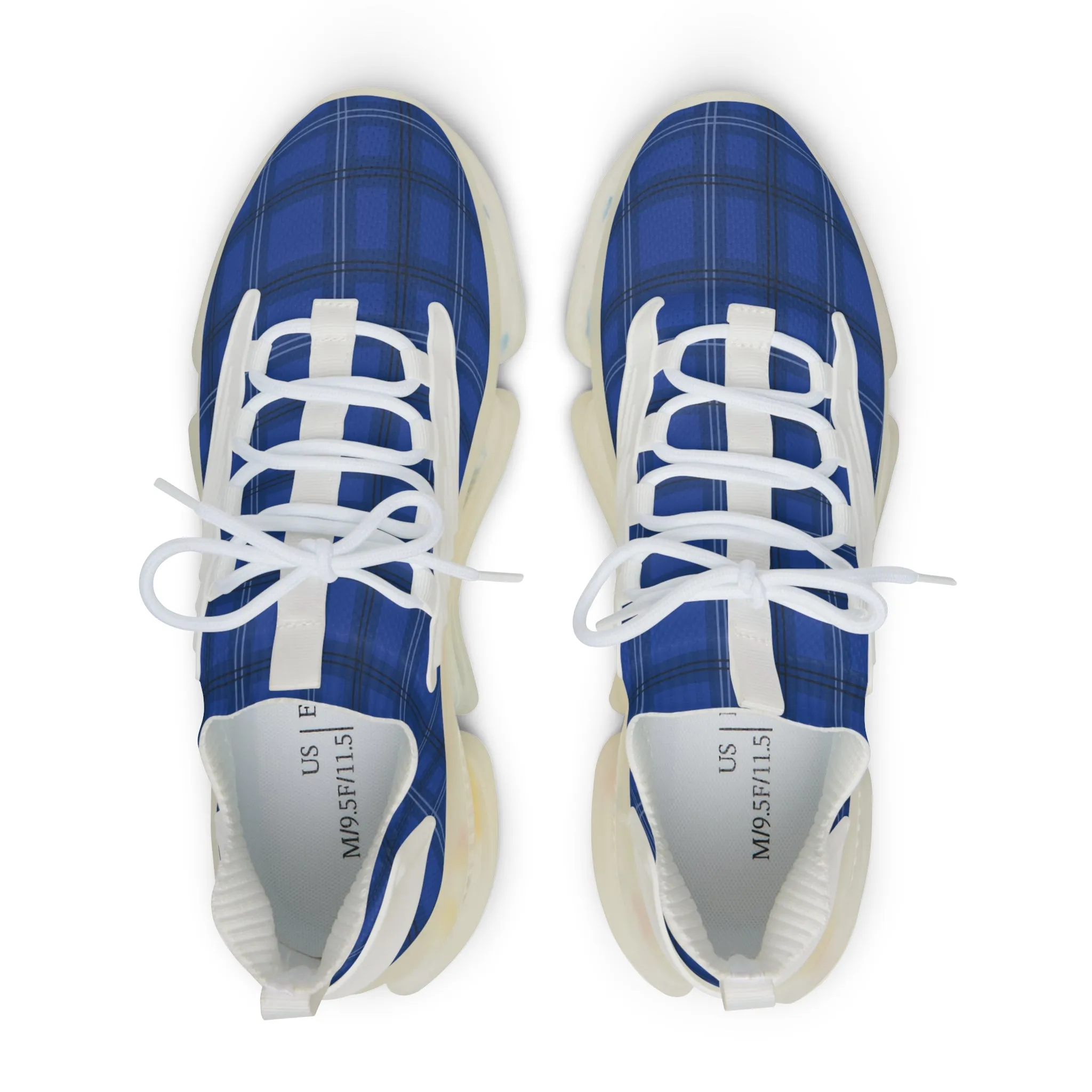 Blue Plaid Men's Mesh Sneakers, Royal Blue Plaid Print Men's Sneakers Best Comfy Men's Mesh Sports Sneakers Shoes (US Size: 5-12)