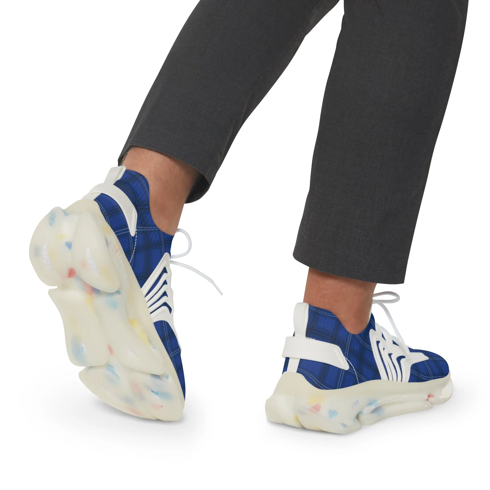 Blue Plaid Men's Mesh Sneakers, Royal Blue Plaid Print Men's Sneakers Best Comfy Men's Mesh Sports Sneakers Shoes (US Size: 5-12)