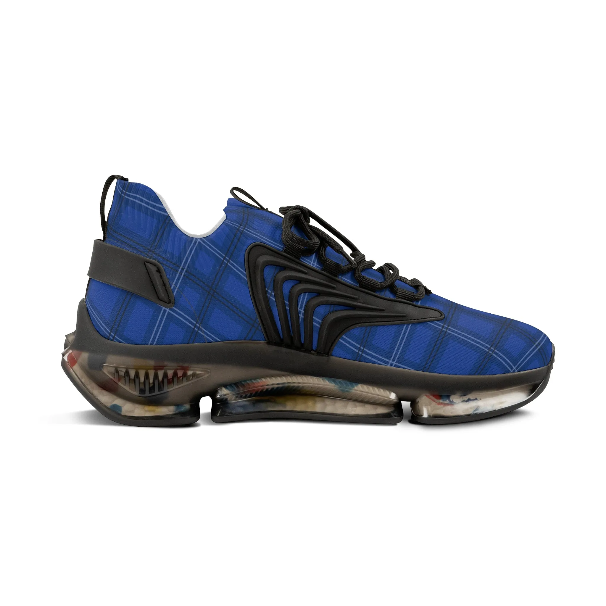 Blue Plaid Men's Mesh Sneakers, Royal Blue Plaid Print Men's Sneakers Best Comfy Men's Mesh Sports Sneakers Shoes (US Size: 5-12)