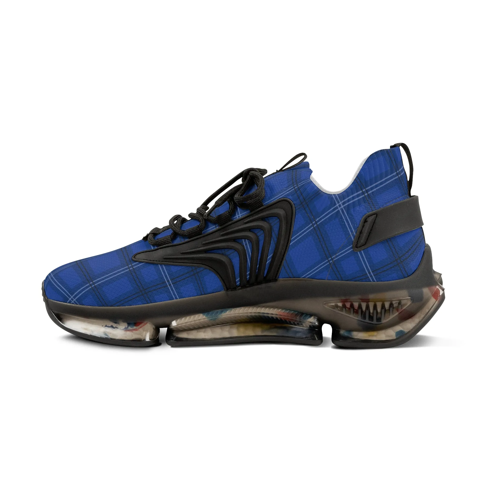 Blue Plaid Men's Mesh Sneakers, Royal Blue Plaid Print Men's Sneakers Best Comfy Men's Mesh Sports Sneakers Shoes (US Size: 5-12)