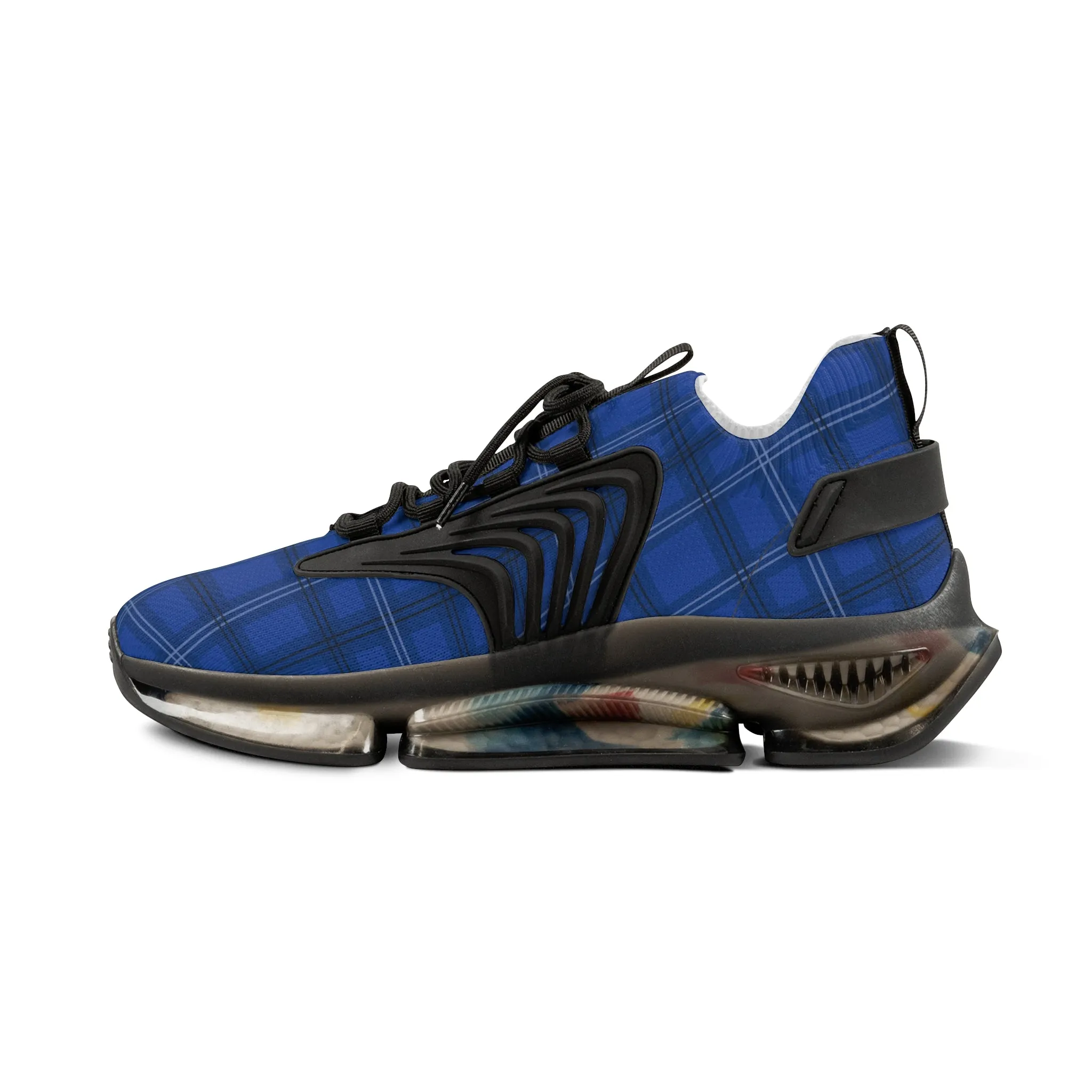 Blue Plaid Men's Mesh Sneakers, Royal Blue Plaid Print Men's Sneakers Best Comfy Men's Mesh Sports Sneakers Shoes (US Size: 5-12)