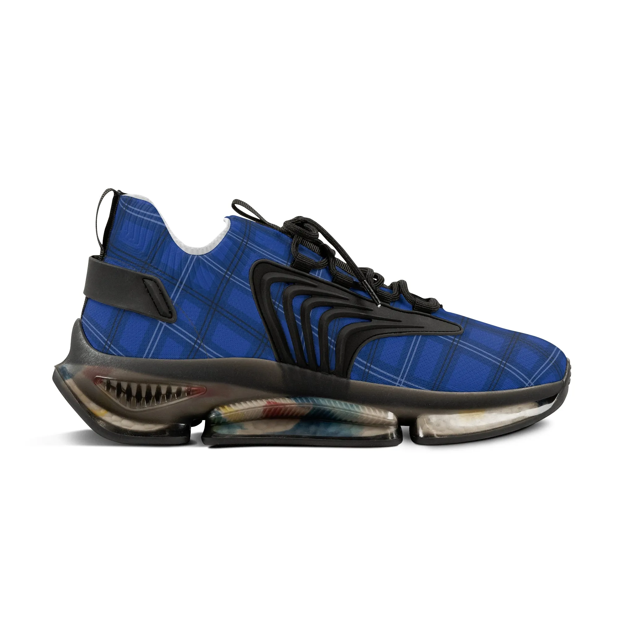 Blue Plaid Men's Mesh Sneakers, Royal Blue Plaid Print Men's Sneakers Best Comfy Men's Mesh Sports Sneakers Shoes (US Size: 5-12)