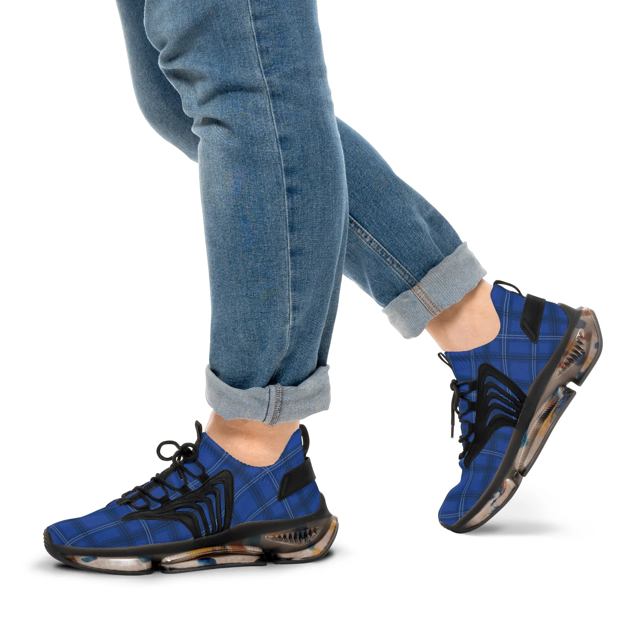 Blue Plaid Men's Mesh Sneakers, Royal Blue Plaid Print Men's Sneakers Best Comfy Men's Mesh Sports Sneakers Shoes (US Size: 5-12)