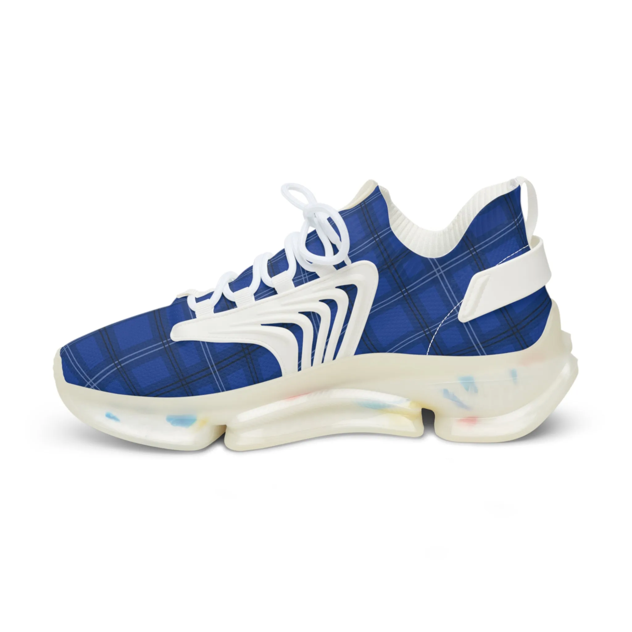 Blue Plaid Men's Mesh Sneakers, Royal Blue Plaid Print Men's Sneakers Best Comfy Men's Mesh Sports Sneakers Shoes (US Size: 5-12)