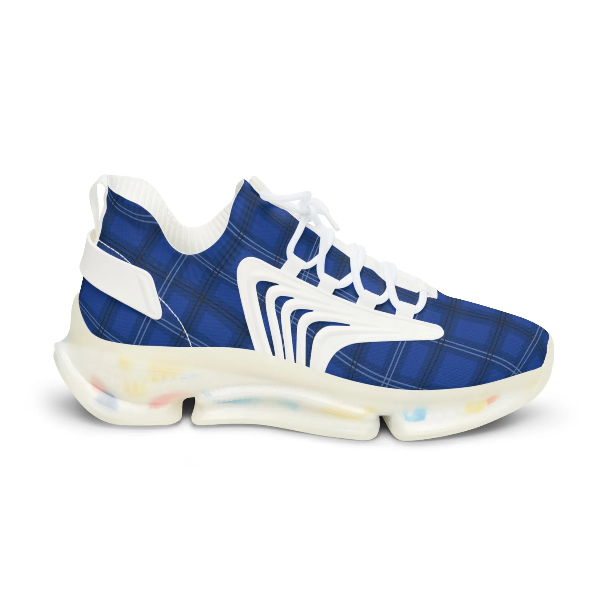 Blue Plaid Men's Mesh Sneakers, Royal Blue Plaid Print Men's Sneakers Best Comfy Men's Mesh Sports Sneakers Shoes (US Size: 5-12)