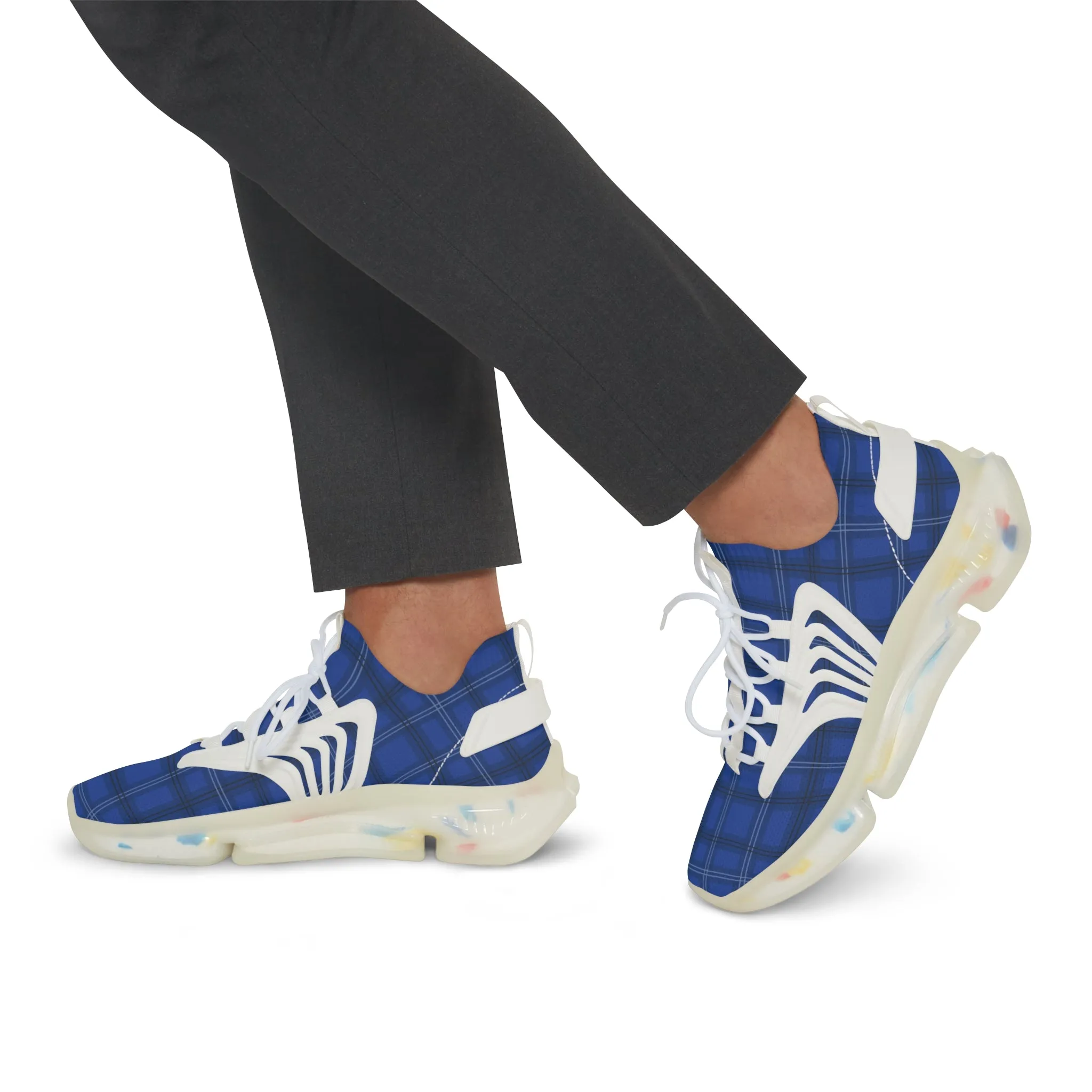 Blue Plaid Men's Mesh Sneakers, Royal Blue Plaid Print Men's Sneakers Best Comfy Men's Mesh Sports Sneakers Shoes (US Size: 5-12)