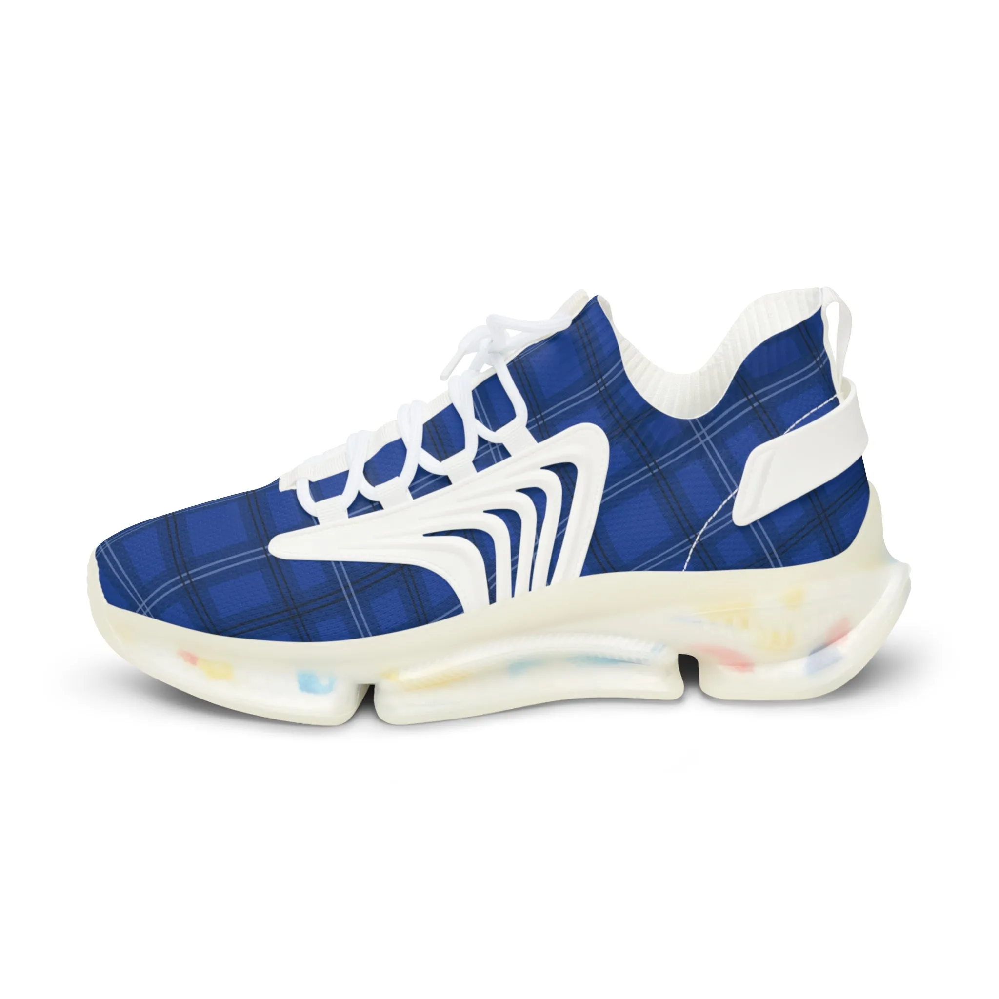 Blue Plaid Men's Mesh Sneakers, Royal Blue Plaid Print Men's Sneakers Best Comfy Men's Mesh Sports Sneakers Shoes (US Size: 5-12)