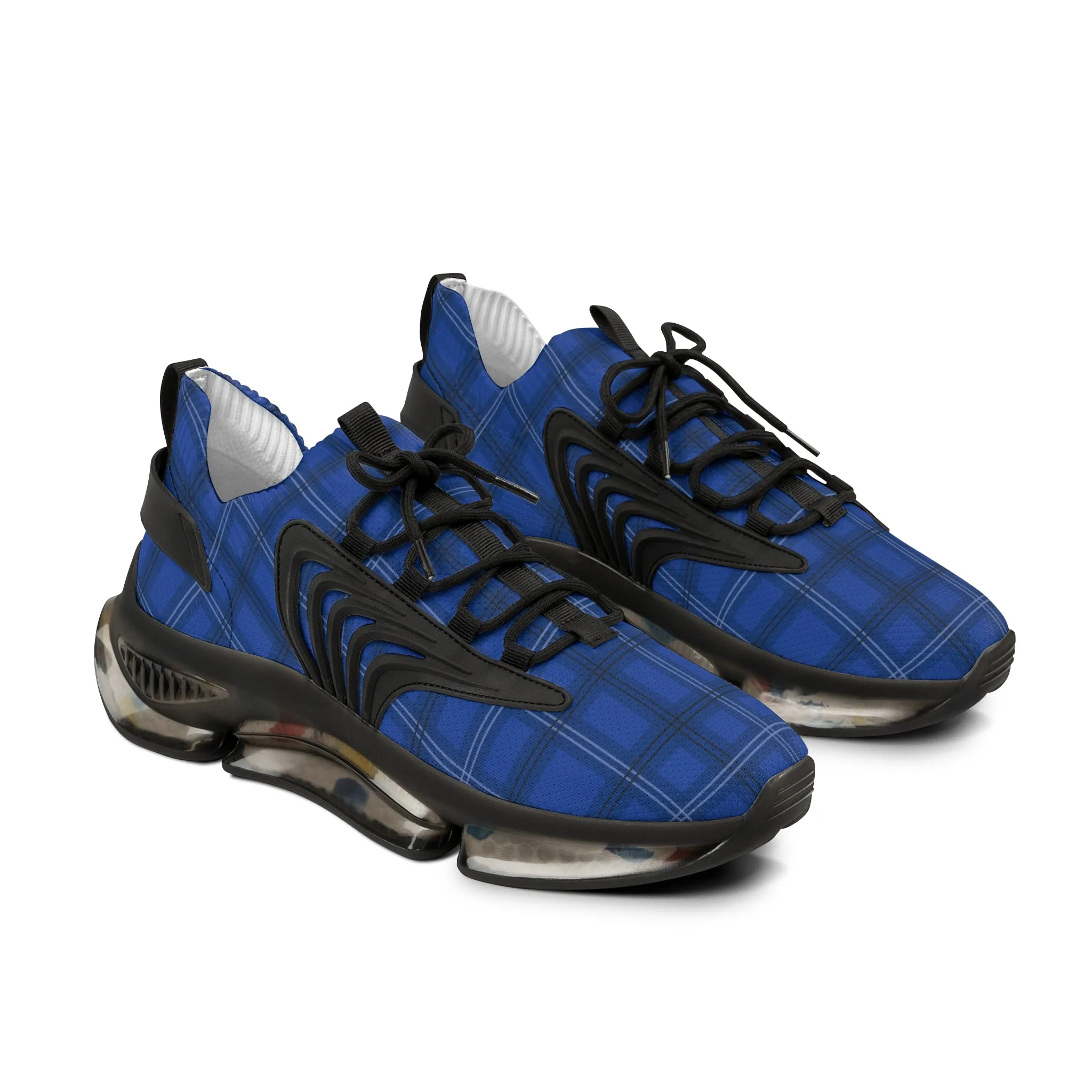 Blue Plaid Men's Mesh Sneakers, Royal Blue Plaid Print Men's Sneakers Best Comfy Men's Mesh Sports Sneakers Shoes (US Size: 5-12)