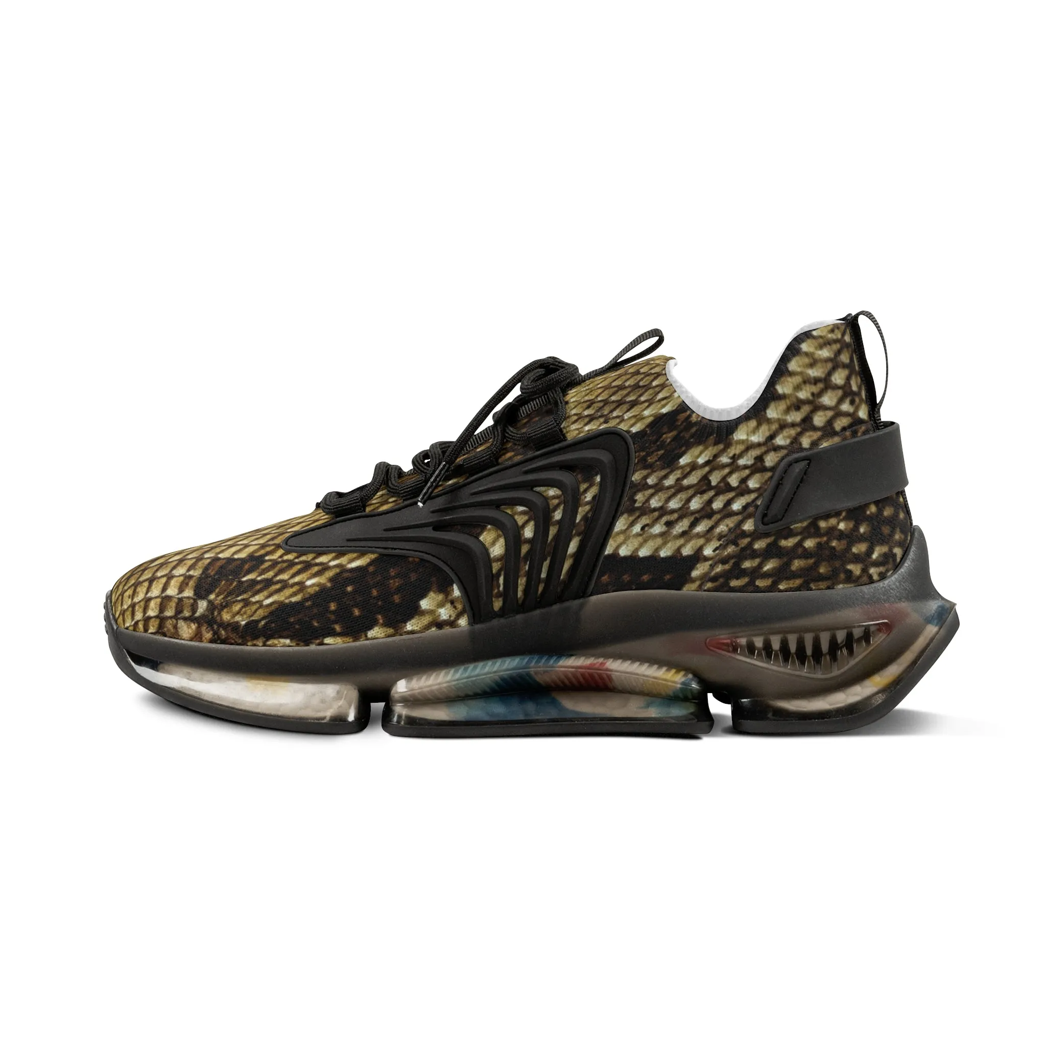 Brown Snake Men's Mesh Sneakers, Snake Print Men's Sneakers Best Comfy Men's Mesh Sports Sneakers Shoes (US Size: 5-12)