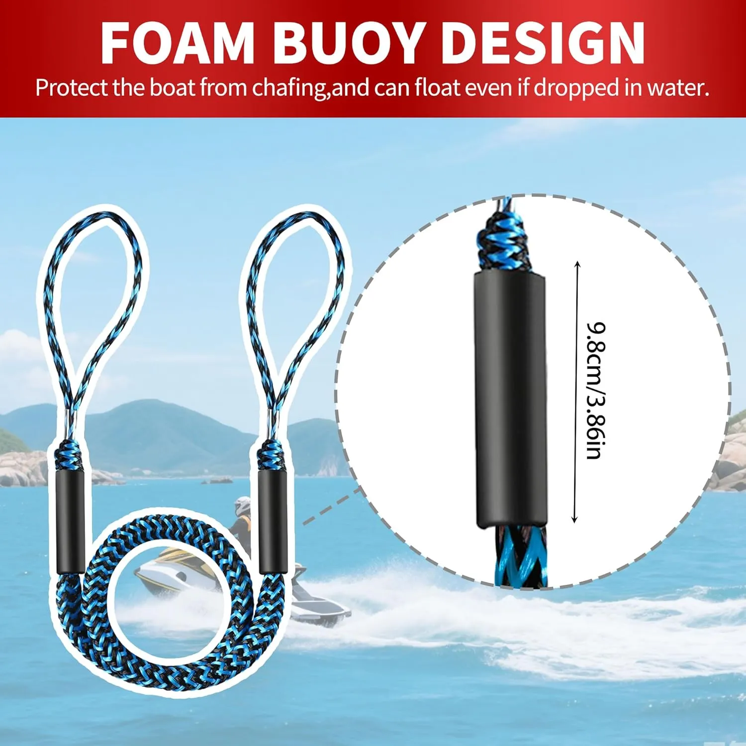 Bungee Dock Lines for Boat, Durable Shock Absorb Dock Tie Mooring Rope Boat Accessories (4-5.5 ft), Perfect for Docking,Kayak,Watercraft,SeaDoo,Jet Ski,Canoe,Pontoon Boat Accessories 2pcs