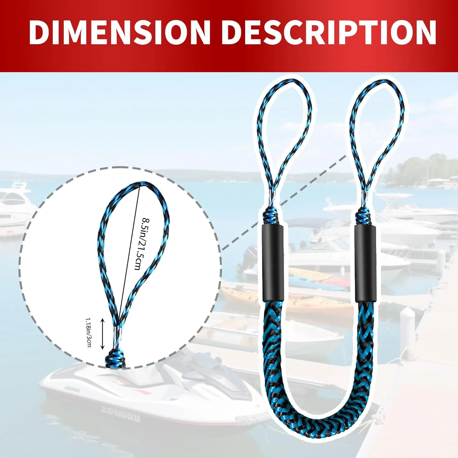 Bungee Dock Lines for Boat, Durable Shock Absorb Dock Tie Mooring Rope Boat Accessories (4-5.5 ft), Perfect for Docking,Kayak,Watercraft,SeaDoo,Jet Ski,Canoe,Pontoon Boat Accessories 2pcs