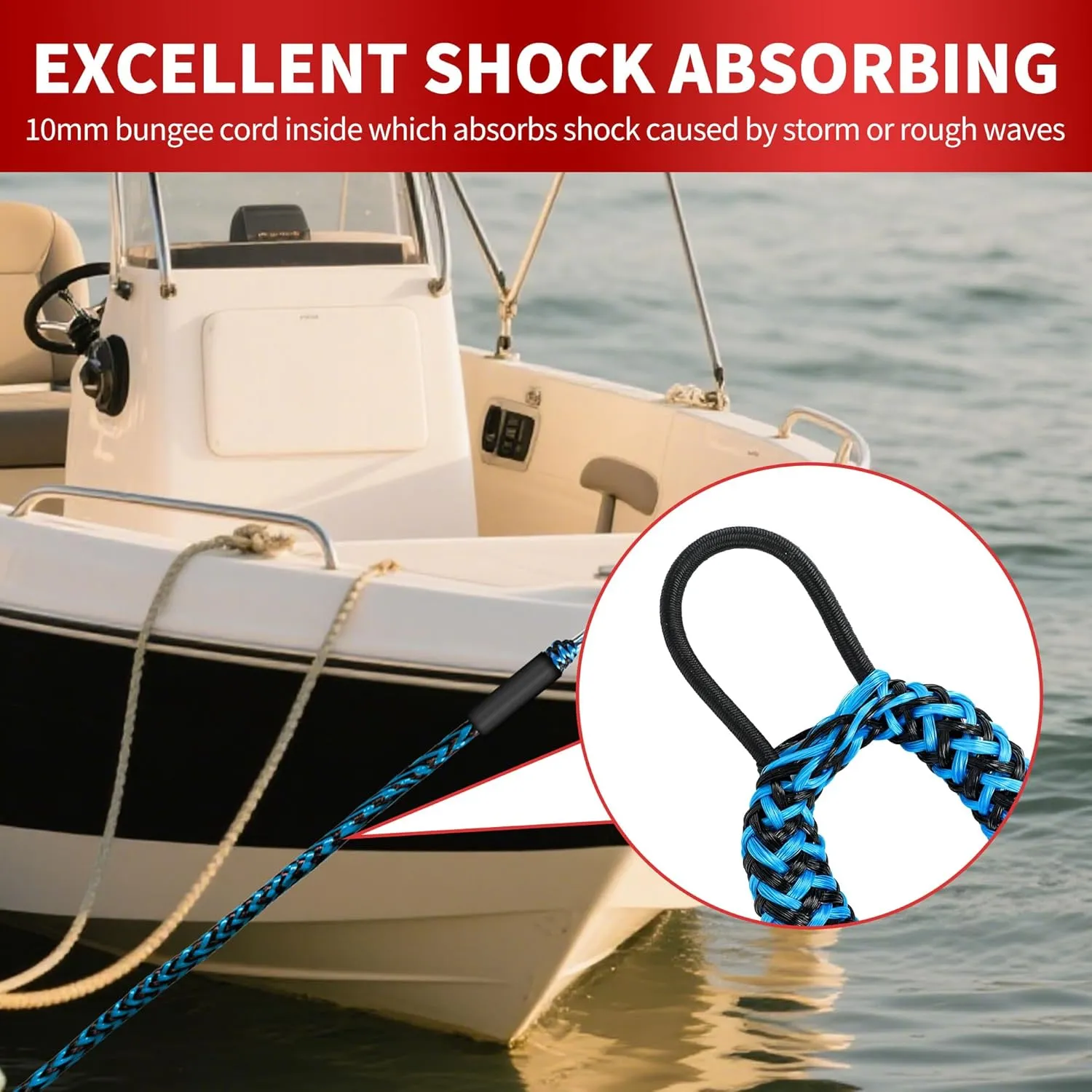 Bungee Dock Lines for Boat, Durable Shock Absorb Dock Tie Mooring Rope Boat Accessories (4-5.5 ft), Perfect for Docking,Kayak,Watercraft,SeaDoo,Jet Ski,Canoe,Pontoon Boat Accessories 2pcs