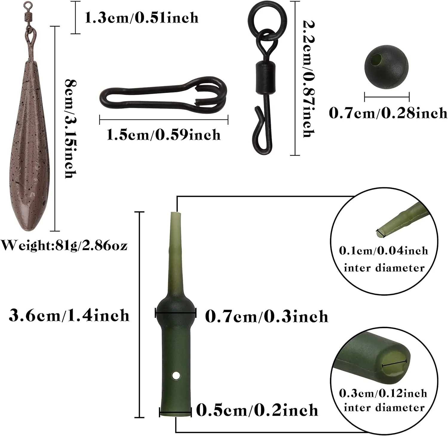 Carp Fishing Rigs Kit Carp Hair Rigs with Carp Sinker Weights Hooks Quick Change Rolling Swivels Sleeves Bait Corns Boilie Leader Rigs Carp Fishing Accessories