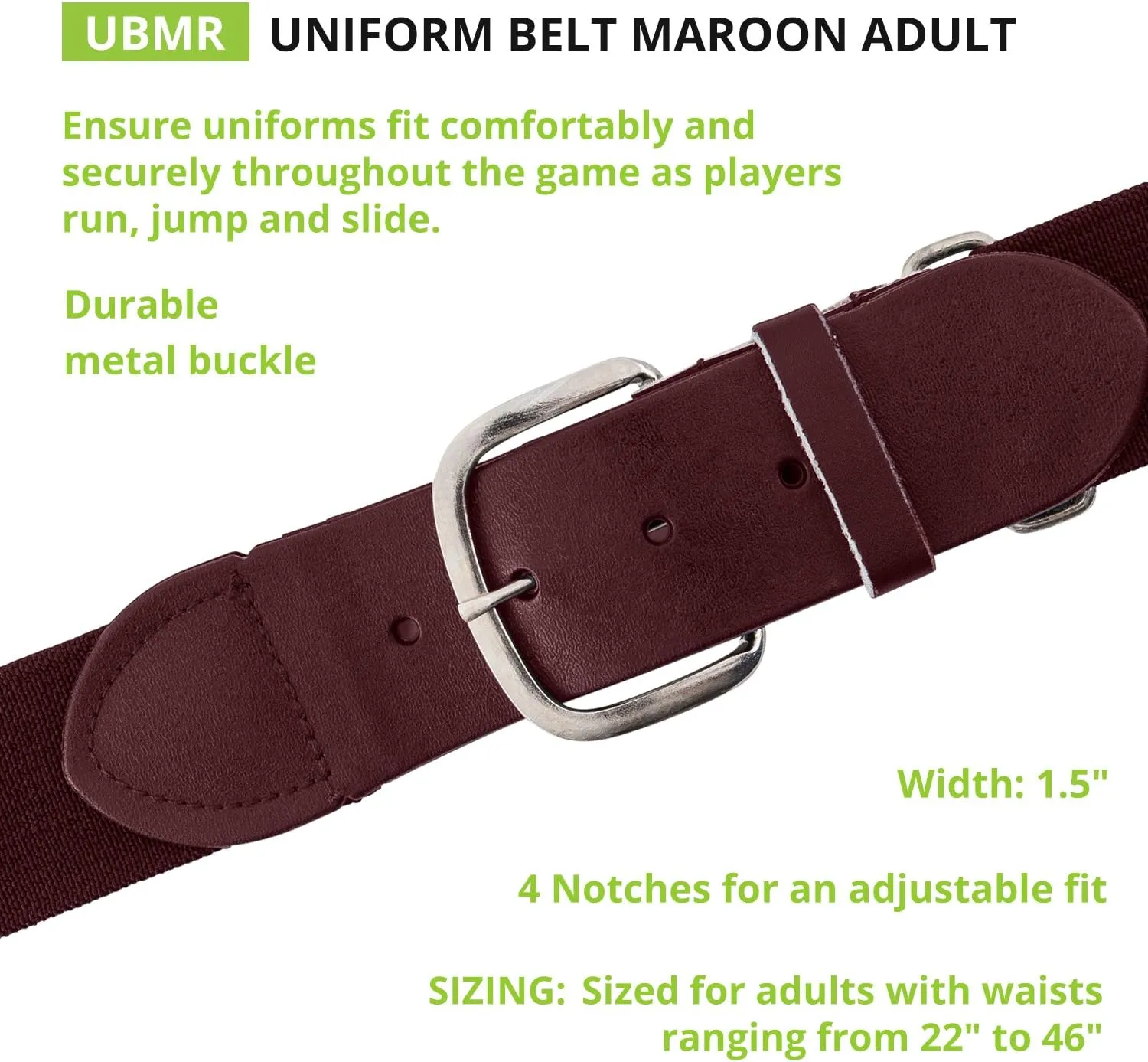 Champion Sports Baseball/Softball Uniform Belt, Comfort Stretch Fit - Durable Syntex Tab, Youth & Adult Sizes