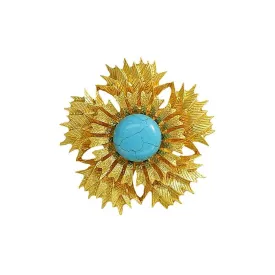 Copper Turquoise Sunflower Brooch