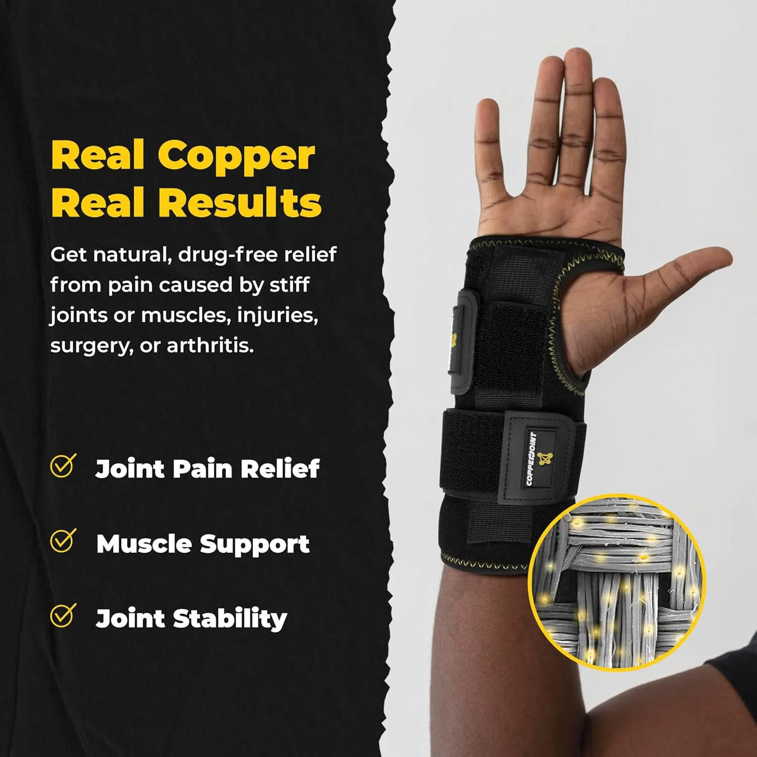 CopperJoint Wrist Brace for Carpal Tunnel - Wrist Support & Hand Brace for Sprains, Injuries, Post-Op Care - Tendonitis Wrist Brace - Copper Infused for Faster Healing & Support - Left