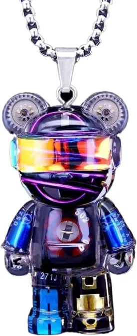 Cyberpunk Pendant Necklace, Bear Punk Robot Pendant Necklace, Steampunk Necklace, Hip Hop Necklace Pendant, Cyberpunk Jewelry for Women Men