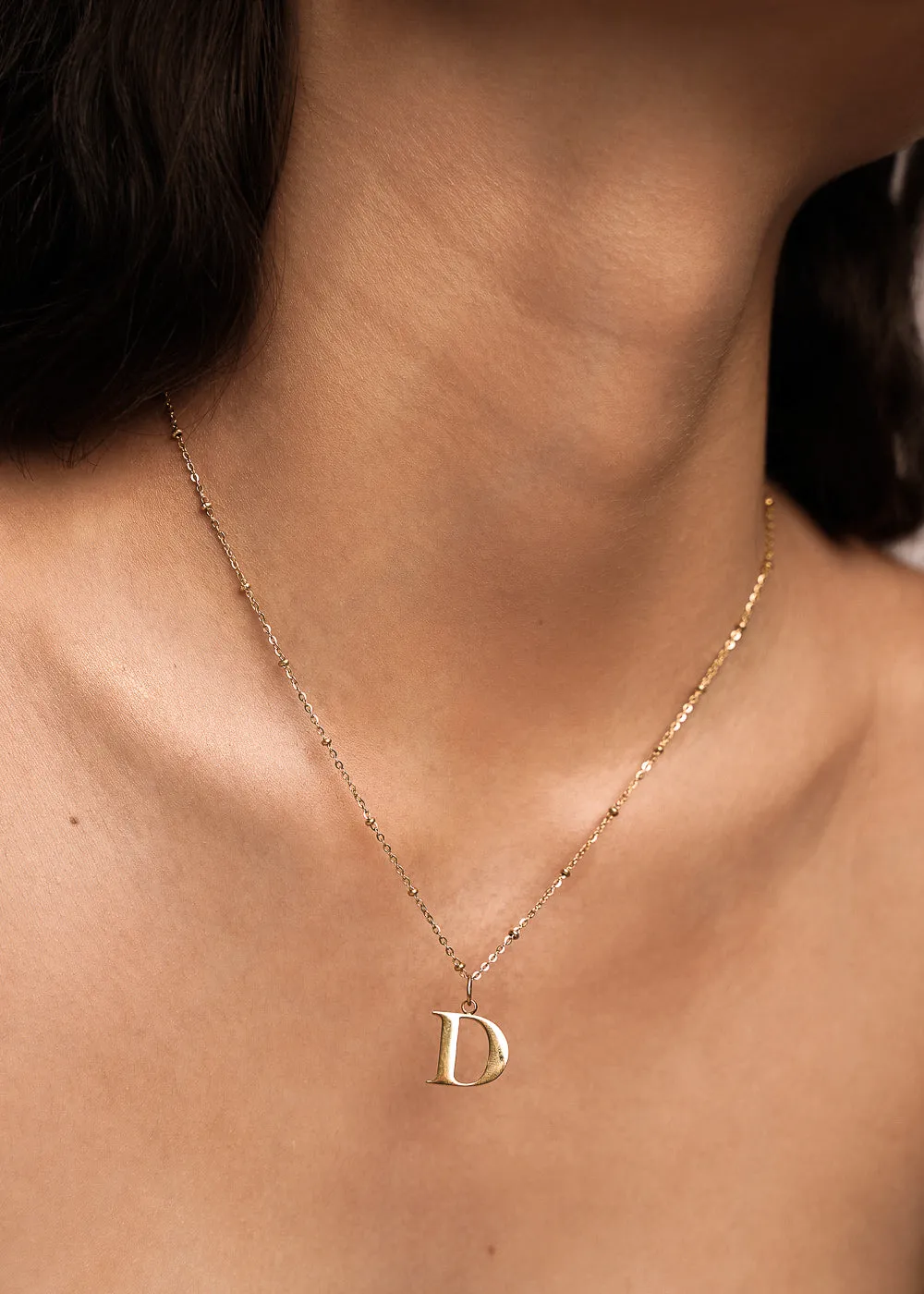 D Initial Pendant Necklace In Gold   FREE Diamond Stud Earrings in Gold