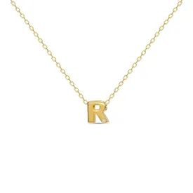 Diamond Letter Necklace "R" - 18 karat gold vermeil on sterling silver, diamond 0.01 carat