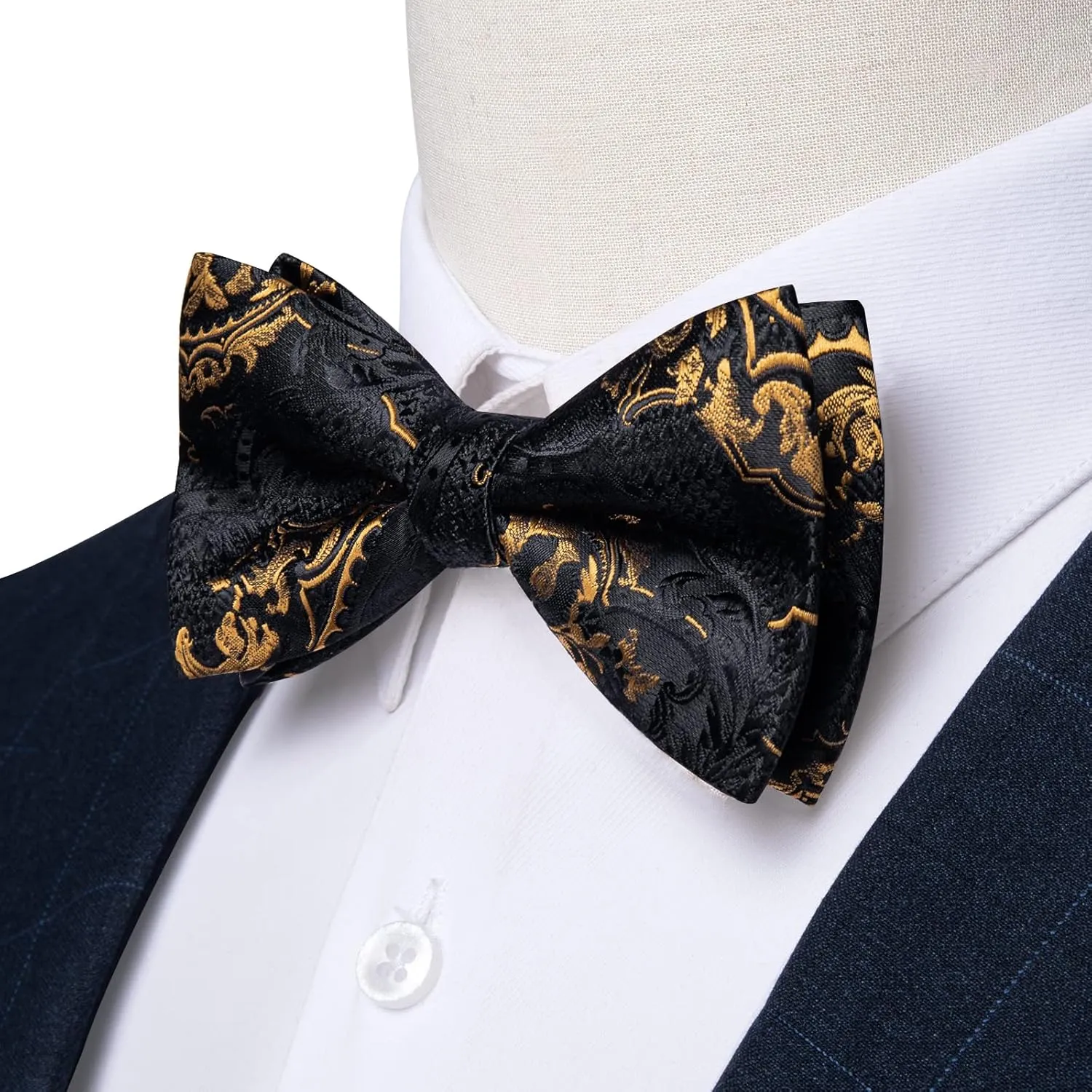 DiBanGu Pre-Tied Bow Ties for Men Silk Adjustable Tuxedo Bowties Pocket Square Cufflinks Set with Lapel Pin Jacquard Woven