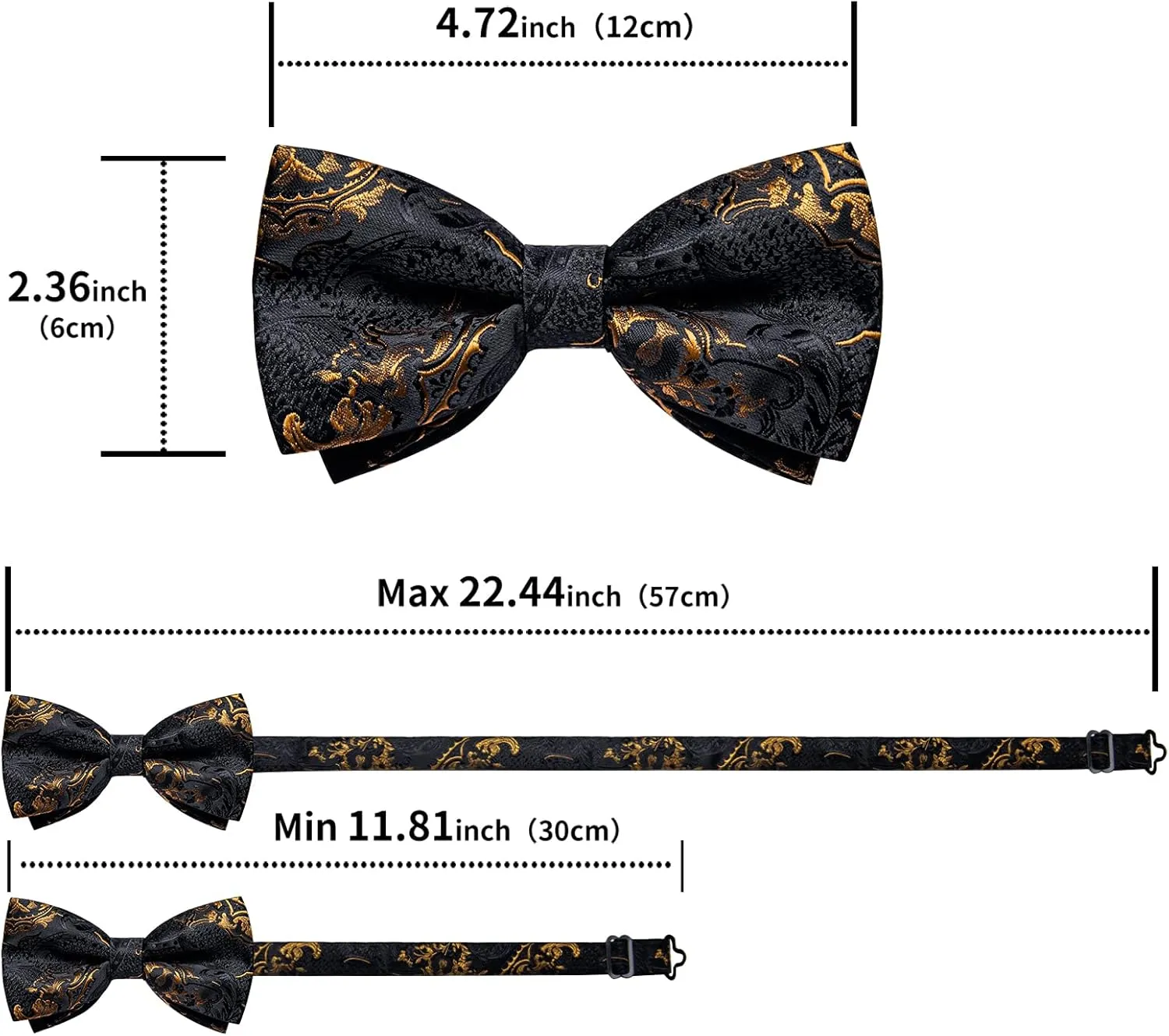 DiBanGu Pre-Tied Bow Ties for Men Silk Adjustable Tuxedo Bowties Pocket Square Cufflinks Set with Lapel Pin Jacquard Woven