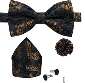 DiBanGu Pre-Tied Bow Ties for Men Silk Adjustable Tuxedo Bowties Pocket Square Cufflinks Set with Lapel Pin Jacquard Woven