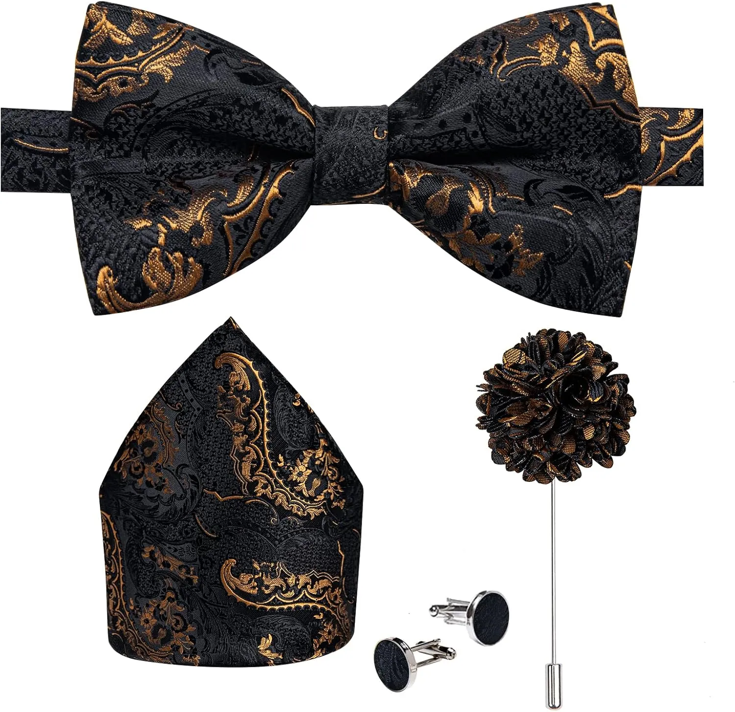 DiBanGu Pre-Tied Bow Ties for Men Silk Adjustable Tuxedo Bowties Pocket Square Cufflinks Set with Lapel Pin Jacquard Woven