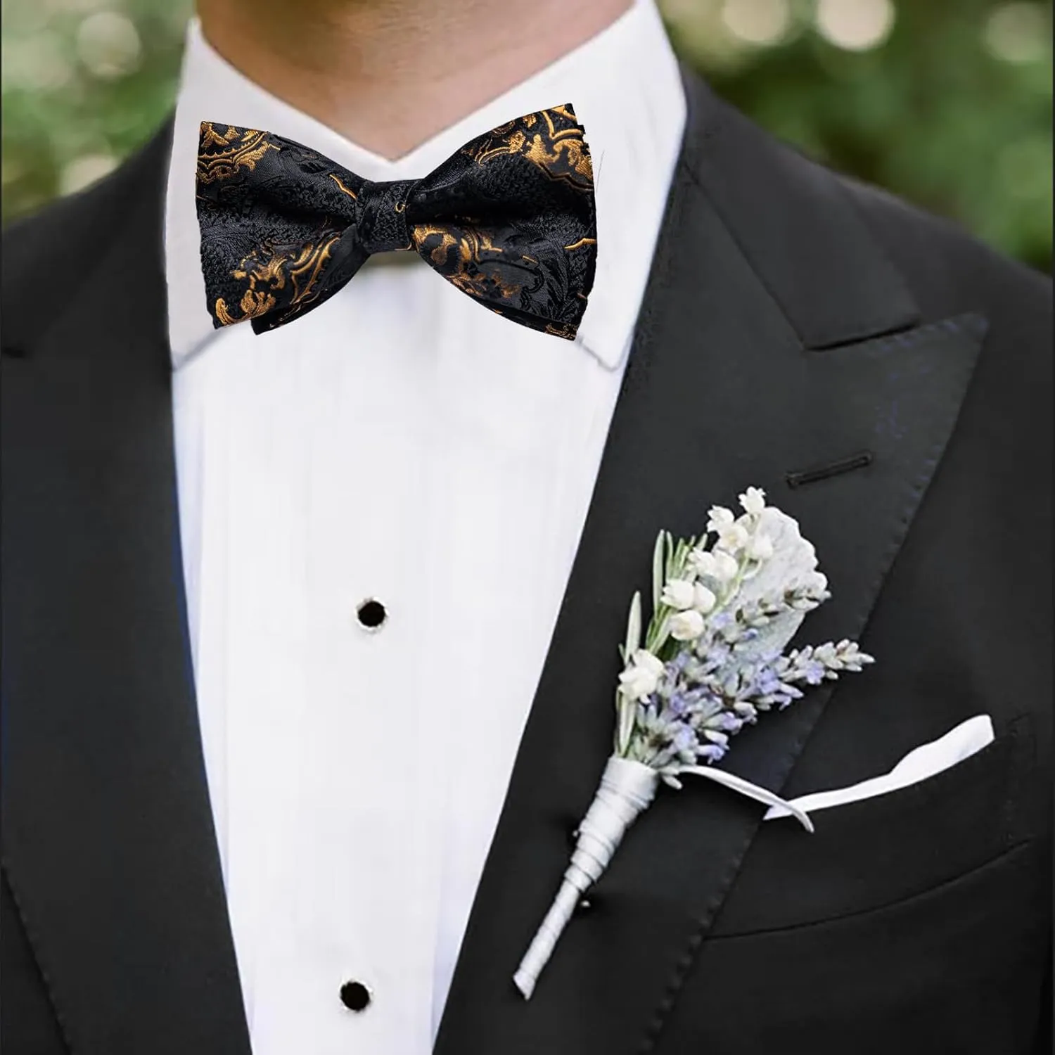 DiBanGu Pre-Tied Bow Ties for Men Silk Adjustable Tuxedo Bowties Pocket Square Cufflinks Set with Lapel Pin Jacquard Woven