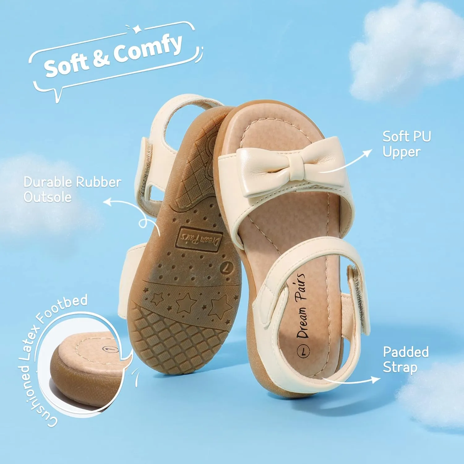 DREAM PAIRS Girls Sandals Fashion Bow Summer Shoes for Toddler/Little Kid