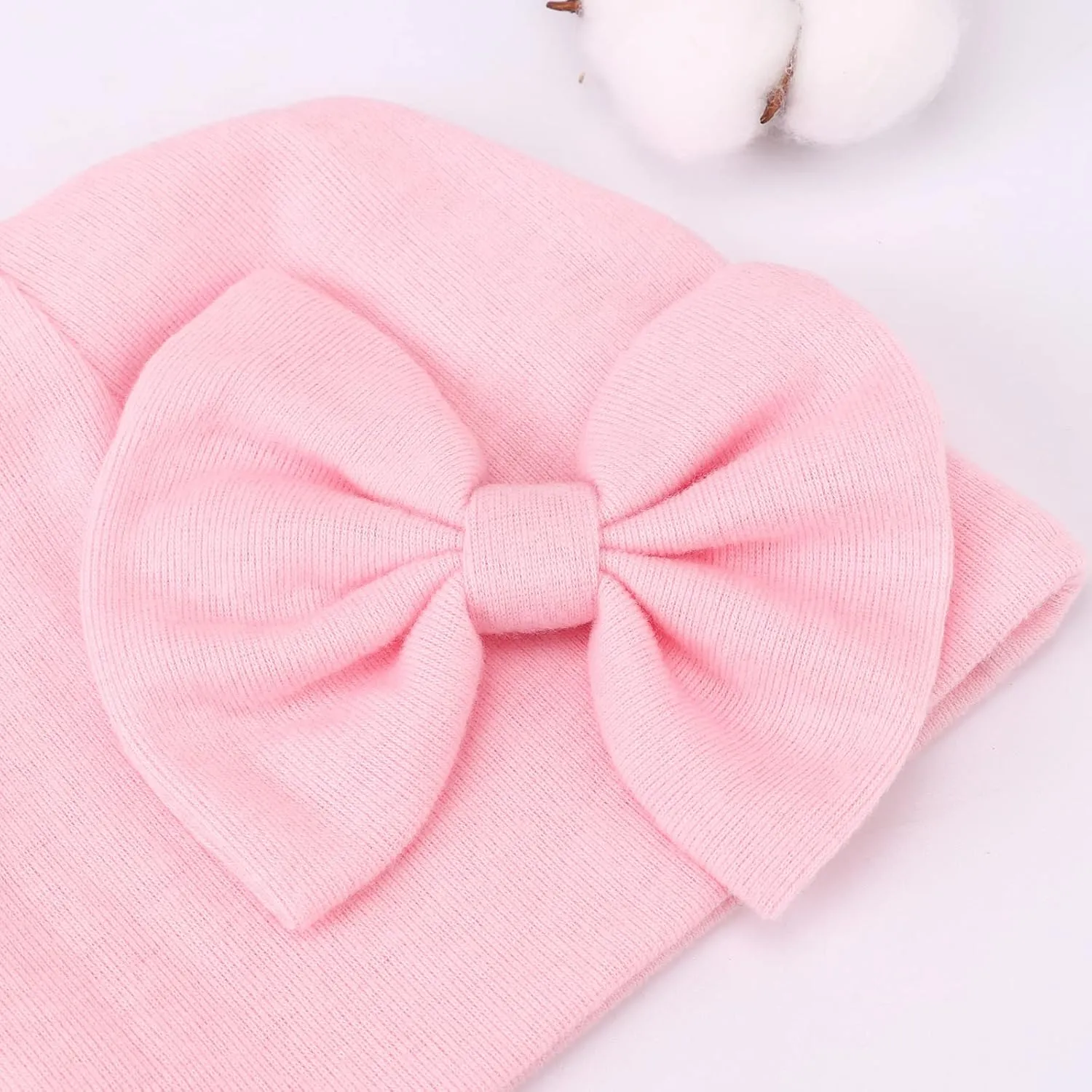 DRESHOW BQUBO Newborn Baby Girls Hats Hospital Hat Baby Cotton Beanie Infant Big Bow Hats for 0-24 Months