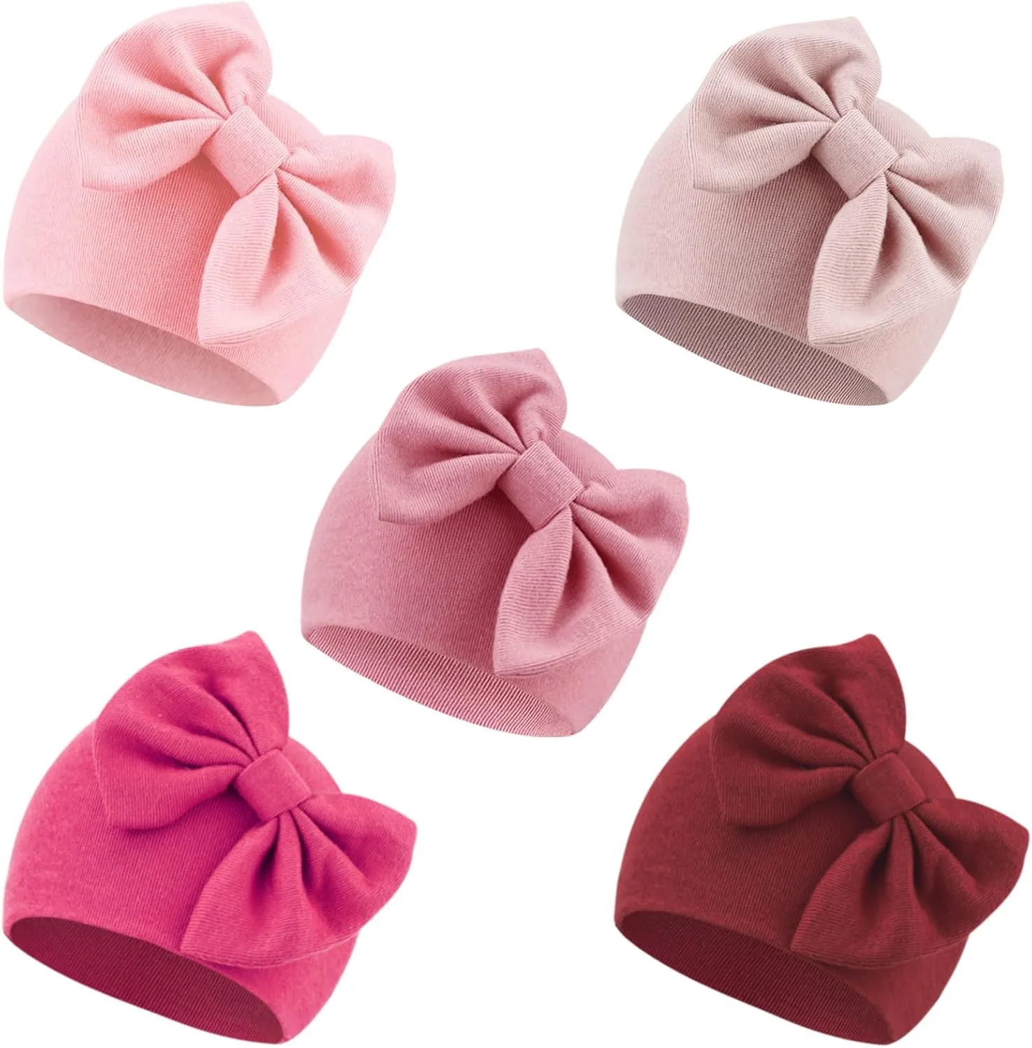 DRESHOW BQUBO Newborn Baby Girls Hats Hospital Hat Baby Cotton Beanie Infant Big Bow Hats for 0-24 Months