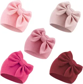 DRESHOW BQUBO Newborn Baby Girls Hats Hospital Hat Baby Cotton Beanie Infant Big Bow Hats for 0-24 Months