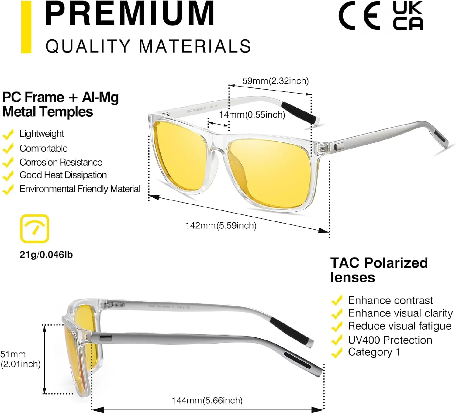 DUCO Polarized Night Vision Glasses for Men and Women Yellow Safety Driving Glasses with UV Protection and Anti Glare