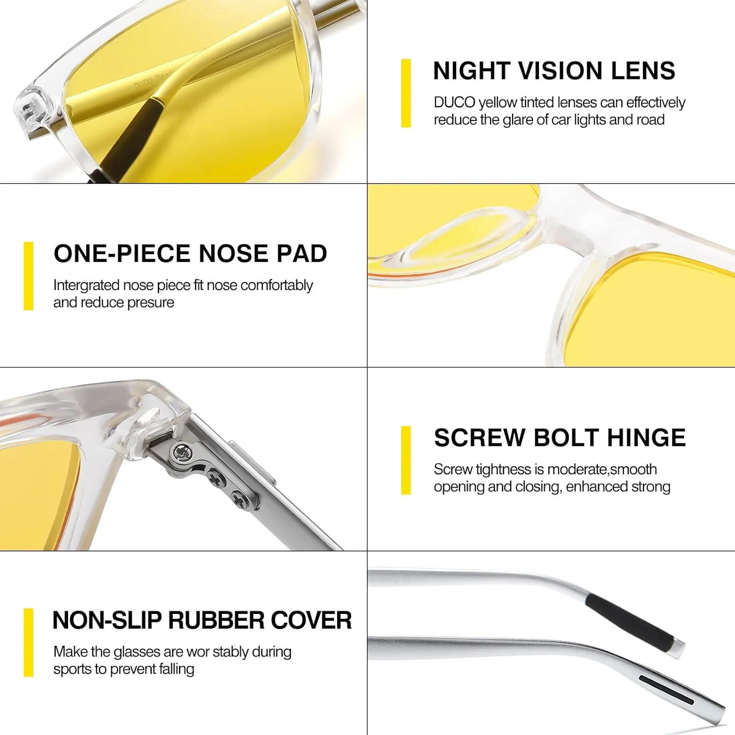 DUCO Polarized Night Vision Glasses for Men and Women Yellow Safety Driving Glasses with UV Protection and Anti Glare