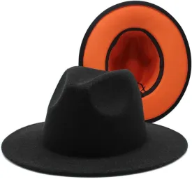 European And American Two Colors Hats Autumn And Winter Woolen Felt Hats Double Sided National Style Jazz Hats Contrast Color Felt Hats Fengyan Cowboy Hats ( Color : Black orange , Size : 56-58cm )