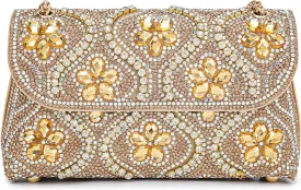 Flower Evening Handbags Chain Strap Square Shoulder Bag Crossbody Bag Crystals Rhinestone Clutch Purse