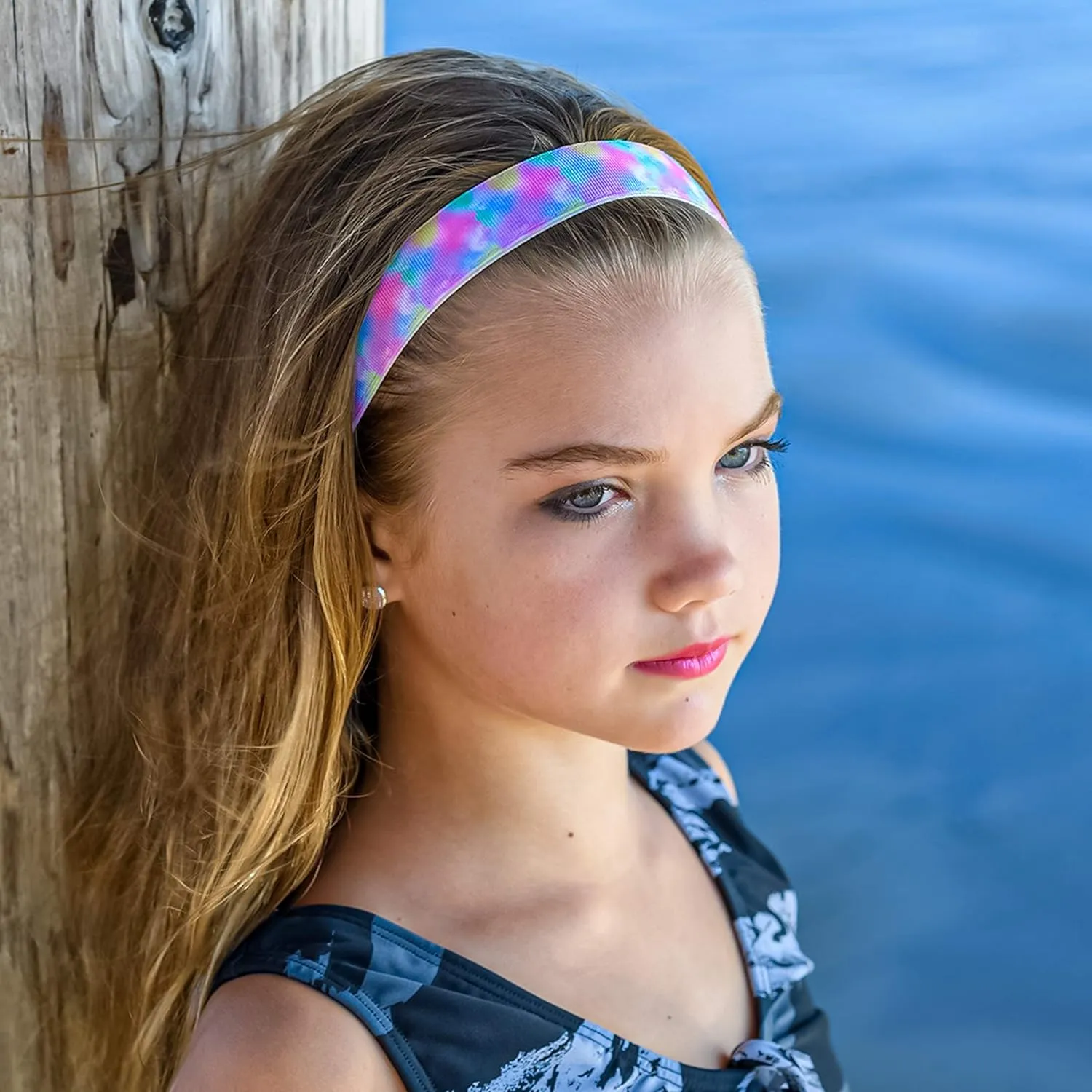 FROG SAC 6 Tie Dye Headbands for Girls - Adjustable No Slip Rainbow Head Band for Kids, Stretch Elastic Hair Bands for Toddlers, Cute Cloth Fabric Athletic Sport Hair Accessories for Children
